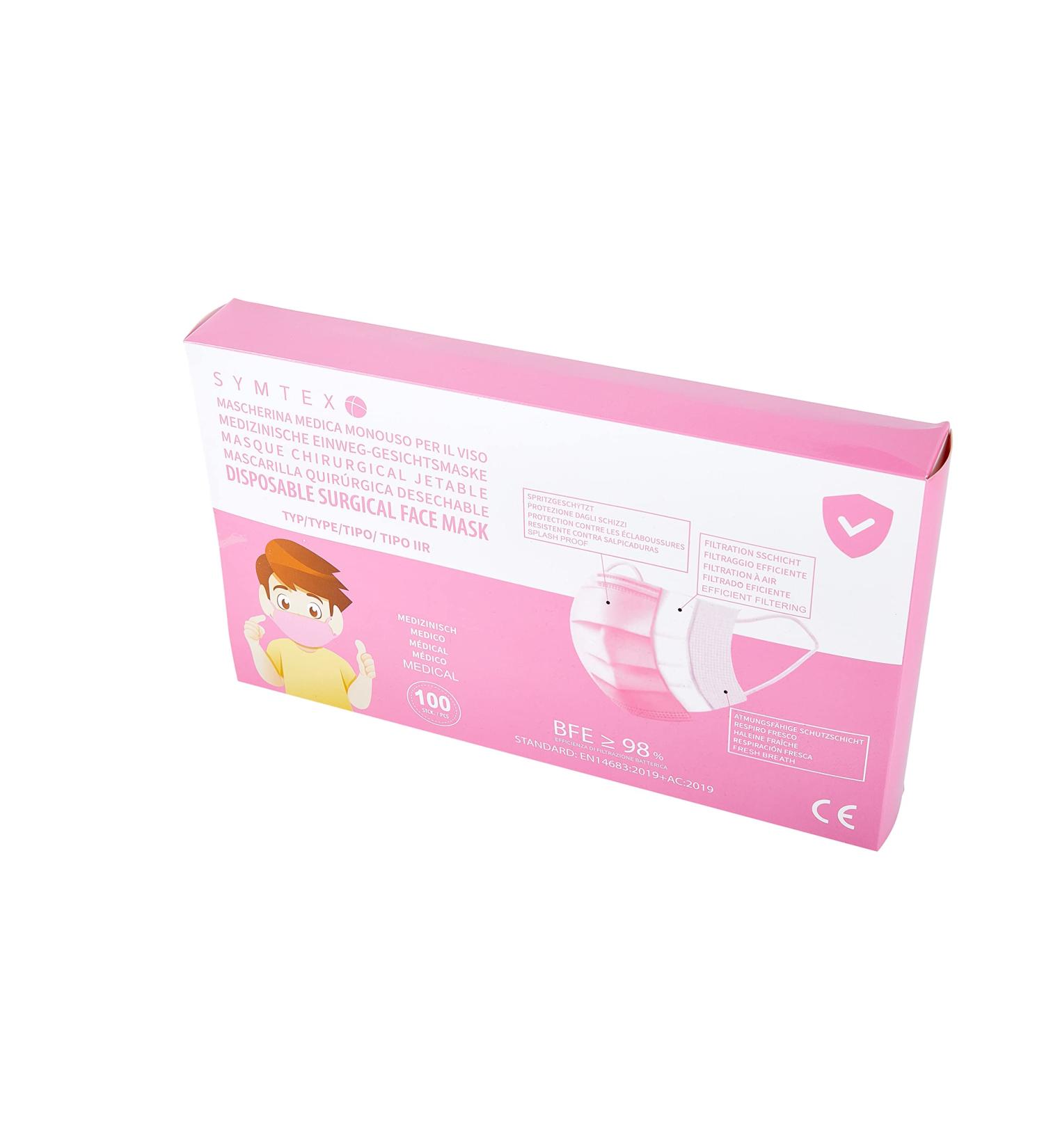 SymTEX 100PCs Medical masks in small size Mini Model S Type iir Norm EN 14683 Certified op masks 3-layer Mouth protection mouth and nose protection (100 pink) 100 pieces (1 Pack) pink