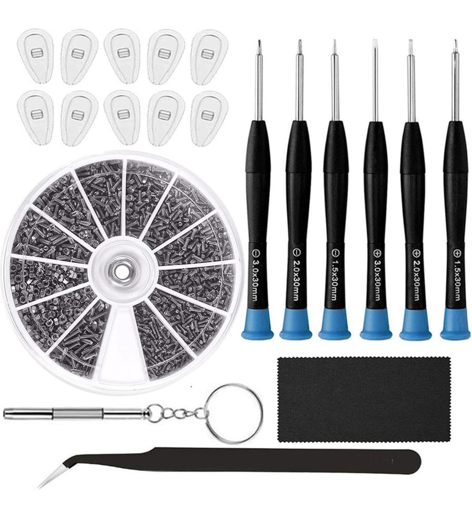 Eyeglasses Repair Kit  HKIDEE Sunglasses Repair Kit Include Glasses Nose Pads  Glasses Screws and 6 Screwdrivers and Tweezers for Glasses  Sunglass  Watch Clock Spectacle Repair - Buy Online on GoSupps.com