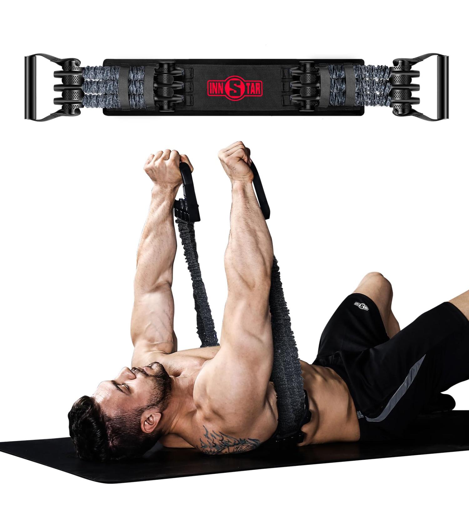 INNSTAR Adjustable Bench Press Push Up Resistance Bands Chest Builder Workout Equipment Arm Expander Resistance Training for Home Workout Gym Fitness Travel Training Grey-120LBS