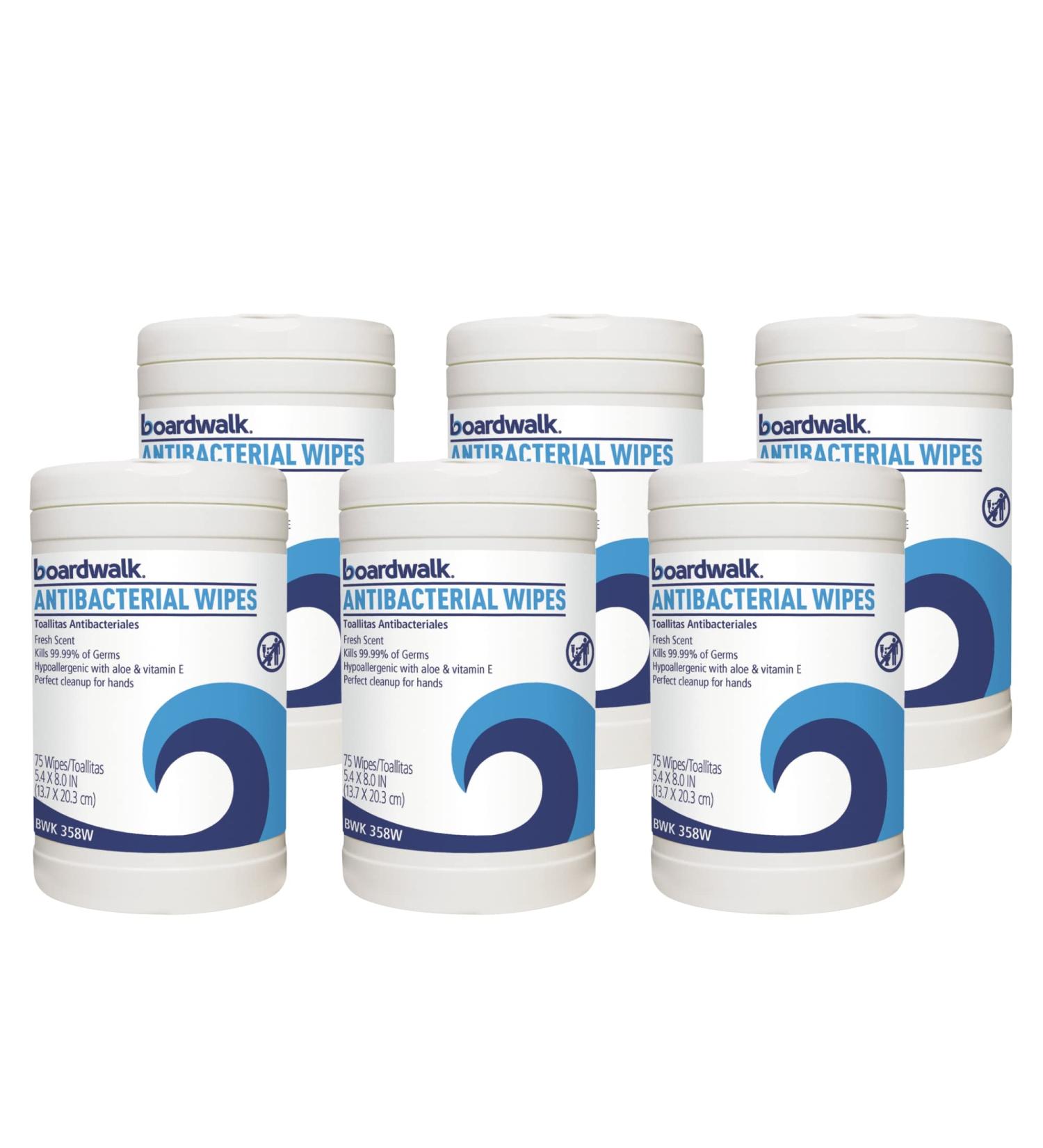 Boardwalk Antibacterial Hand Wipes Fresh Scent 75 Wipes Per Canister Carton Of 6 Canisters