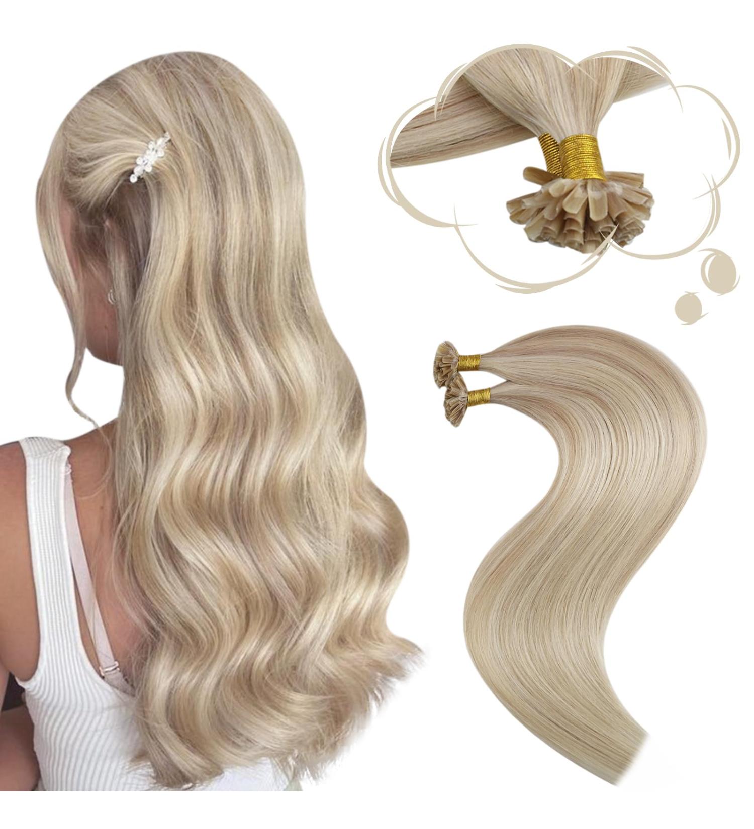 Buy Moresoo 35cm U Tip Hair Extensions - Real Hair #P18/613 Ash Blonde & Platinum Invisible Keratin Bonding 0.8g/s 40g Total - Buy Online on GoSupps.com