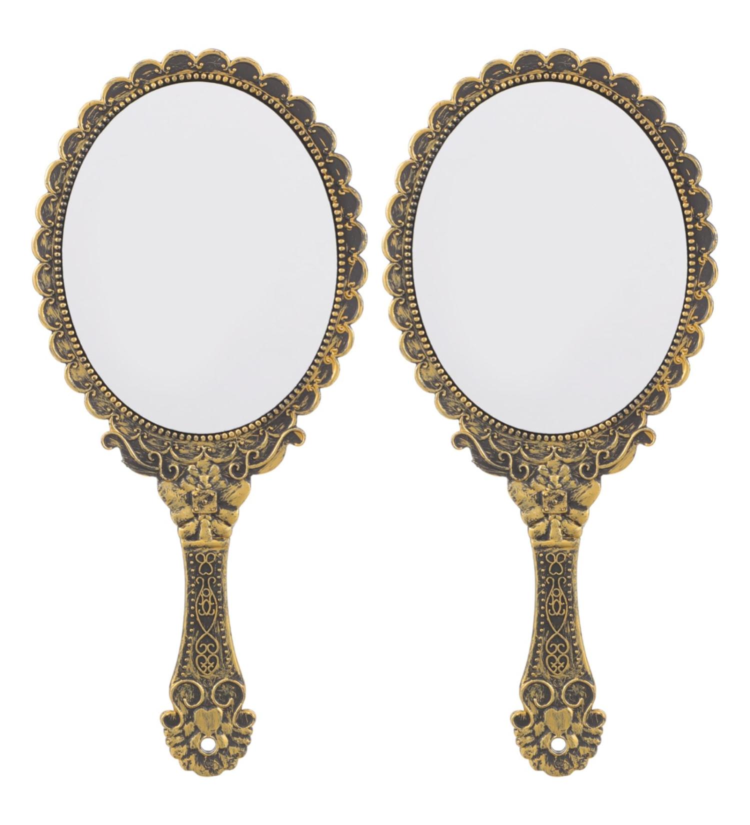 Beaupretty Vintage Handheld Mirror Set - Portable Cosmetic Barber Mirror for Salon Travel - 2pcs, Gold - Buy Online on GoSupps.com