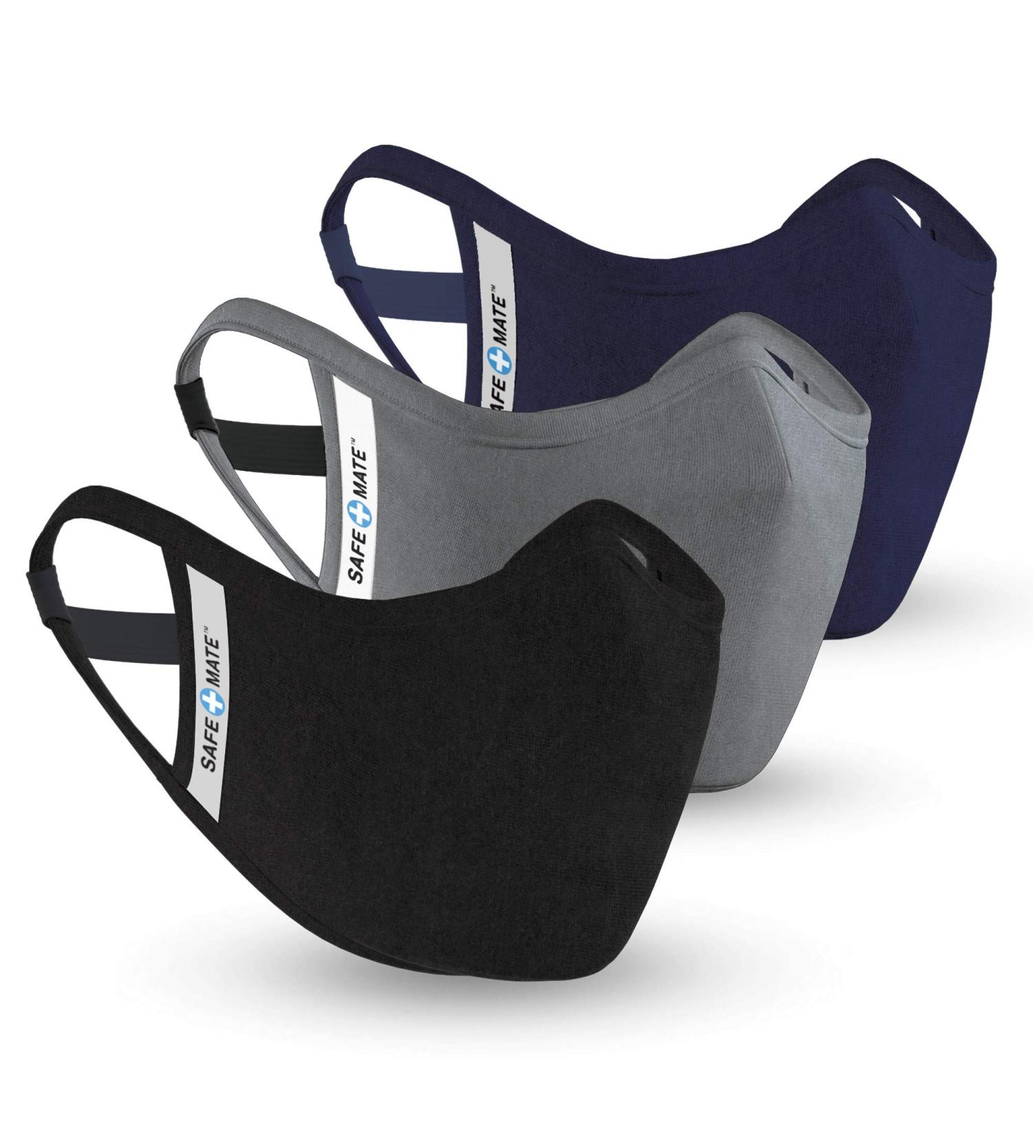 Case-Mate Safe+Mate Cloth Face Mask 3 Pack - Washable & Reusable - Adult S/M - Includes Filter - Black/Navy/Gray - Buy Online on GoSupps.com
