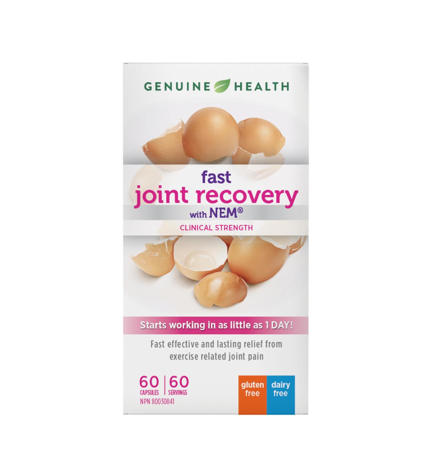 Genuine Health Fast Joint Recovery 60 vegetarian capsules Natural Eggshell Membrane Natural joint pain and inflammation relief as little as 1 day Dairy soy & gluten-free - Buy Online on GoSupps.com