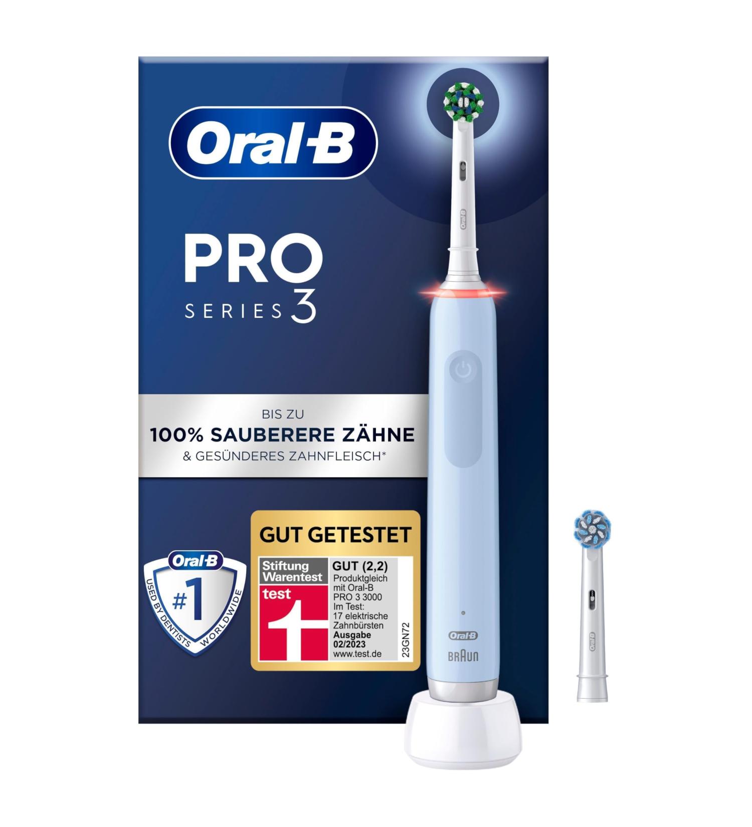 Oral-B Pro 3 3000 Electric Toothbrush with 2 Cross Action Brushes - 3 Modes & 360 Pressure Control | Ideal Gift for Men & Women - Blue - Buy Online on GoSupps.com