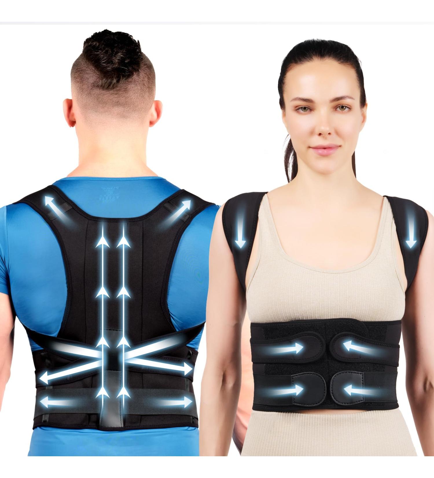 Back Brace Posture Corrector for Men & Women | Adjustable Lumbar Support & Hump Corrector | Pain Relief - Medium Size - Buy Online on GoSupps.com