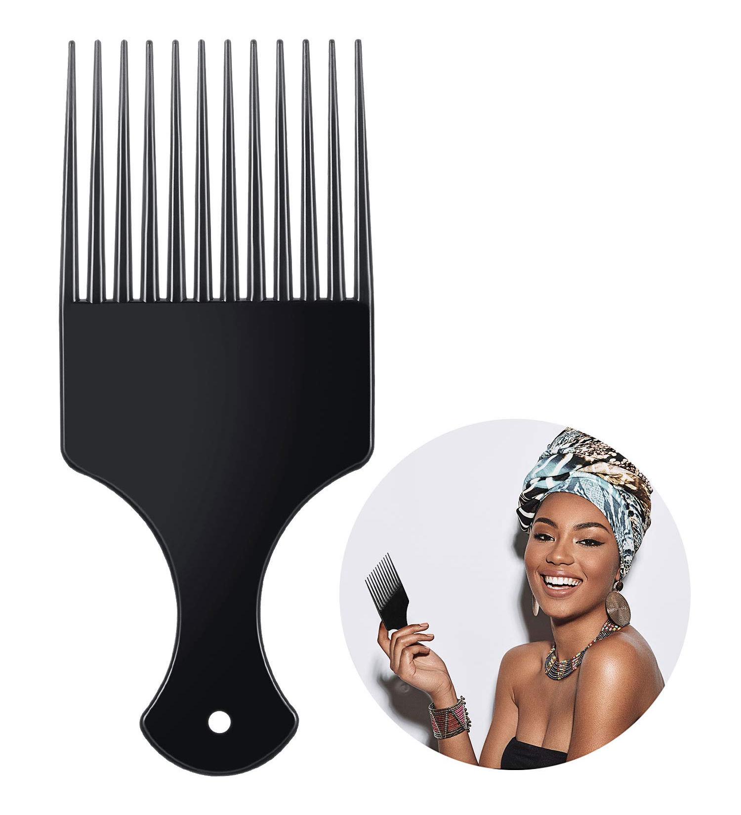 Smooth Plastic Afro Pick Comb - Hairdressing Styling Tool for Natural Curly Hair - Black - Buy Online on GoSupps.com