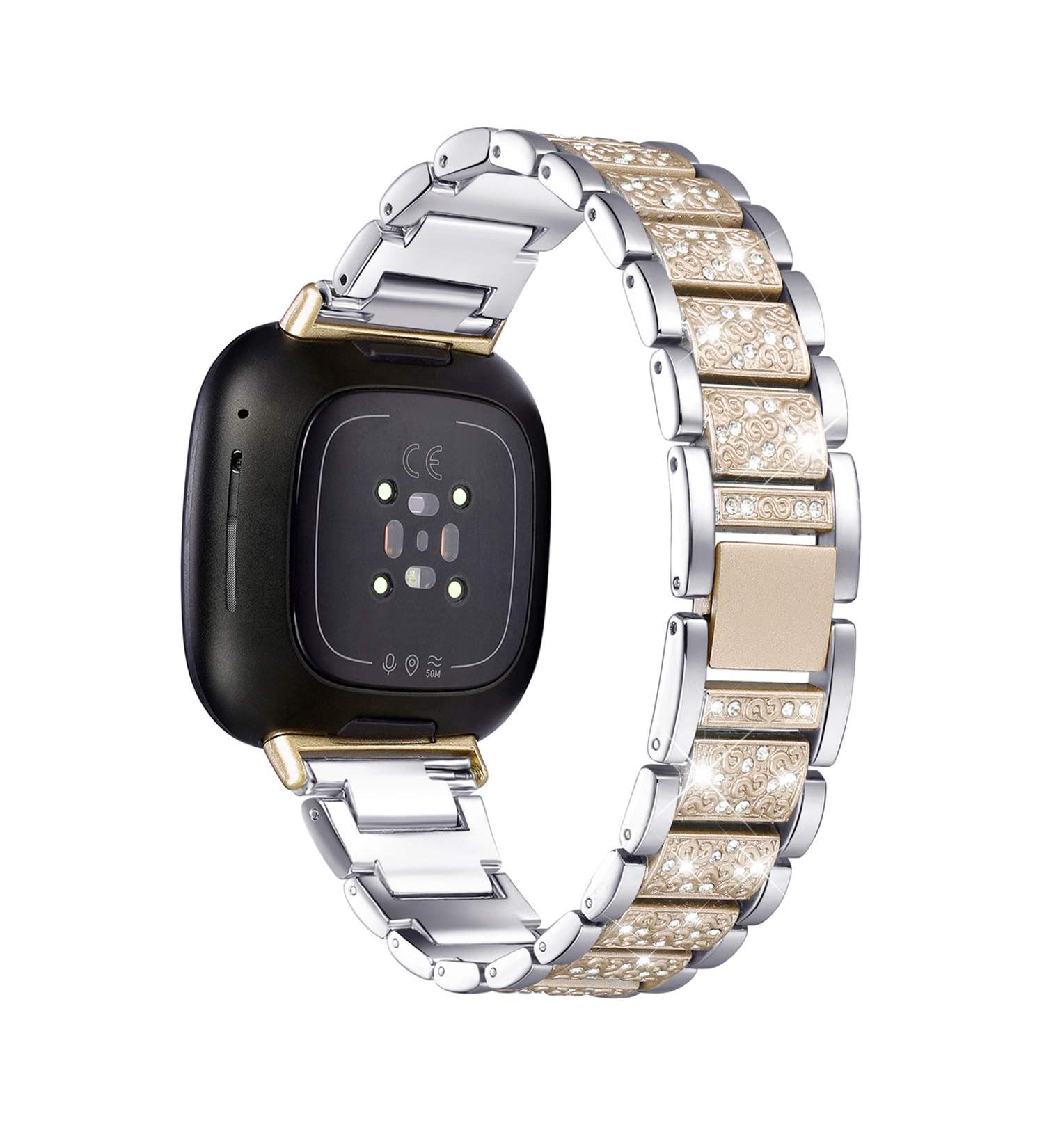 Mtozon Bling Bands for fitbit Sense/Versa 3 | Dressy Luxurious Bracelet for Women | Silver + Champagne Gold - Buy Online on GoSupps.com
