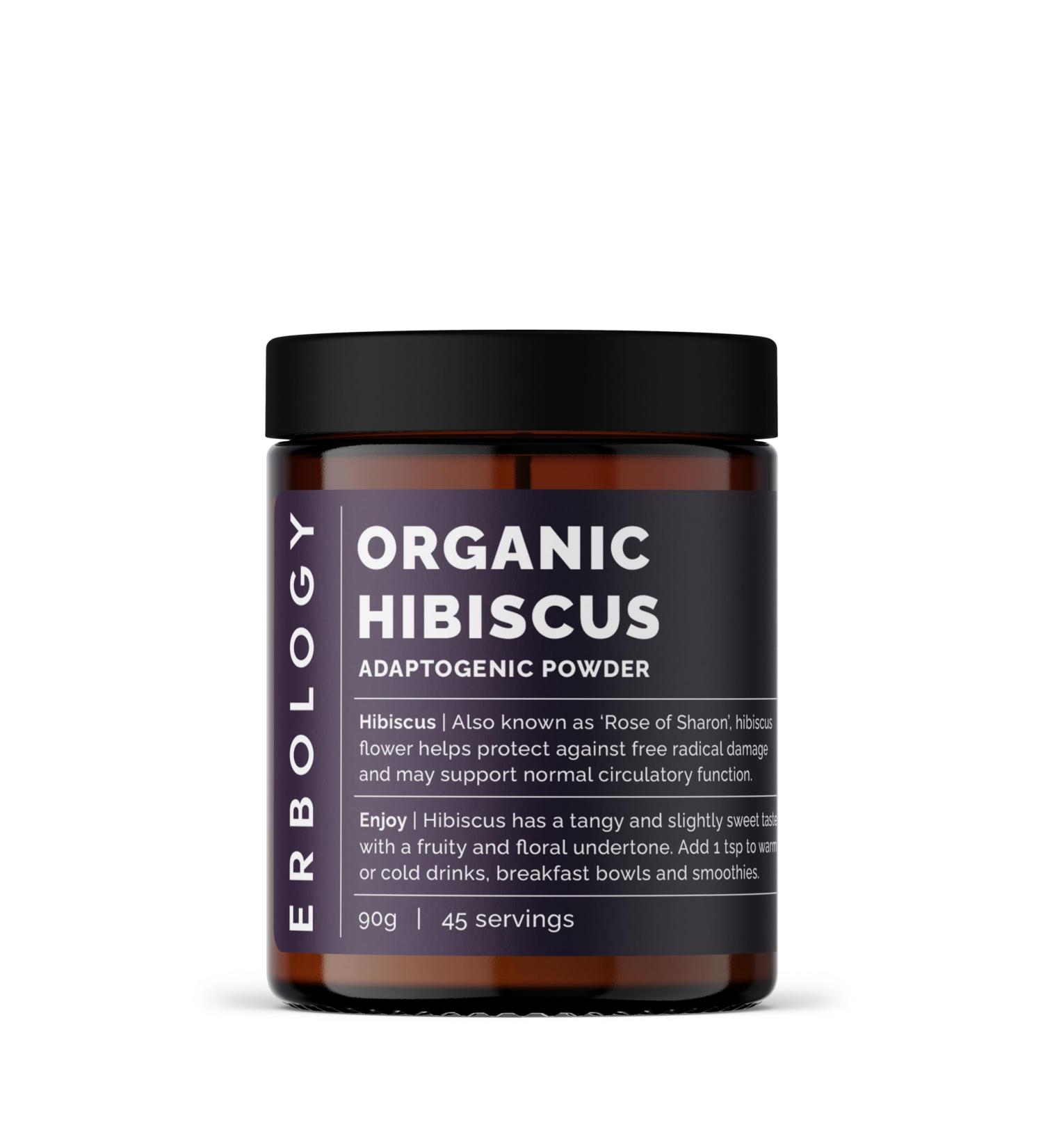 Erbology Organic Hibiscus Powder 90g - 45 Servings - Destress - Sustainably Sourced Straight from Farm in India - Small Batch - Vegan - GMO-Free