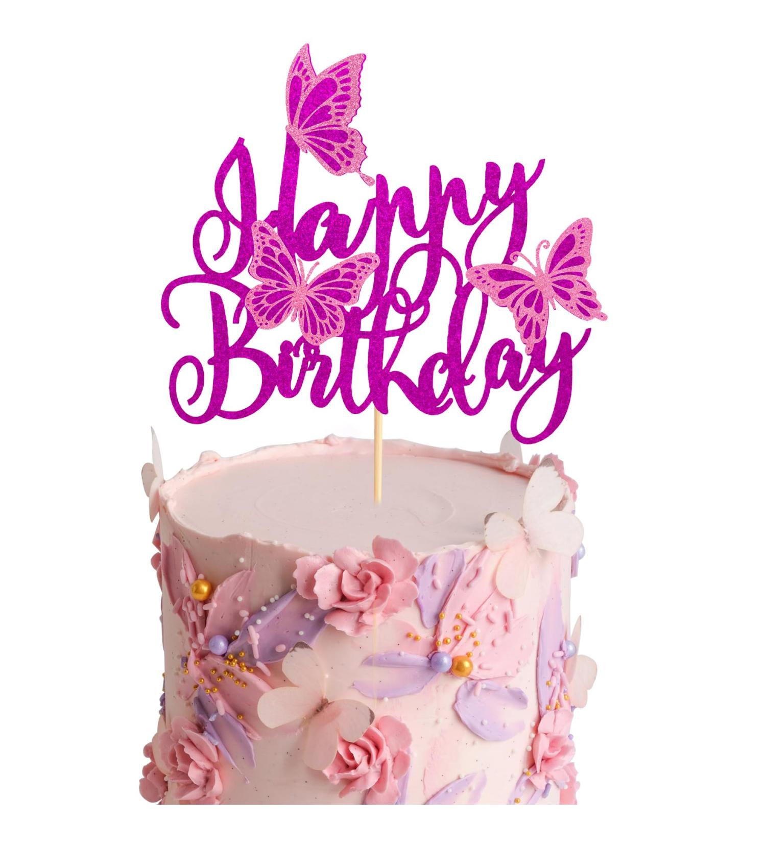 Arthsdite 1Pc Butterfly Cake Topper Assembled 3D Butterfly Cupcake Toppers Happy Birthday Cake Topper for Wedding Anniversary Baby Shower kids Birthday Party Cake Decorations - Purple Glitter - Buy Online on GoSupps.com
