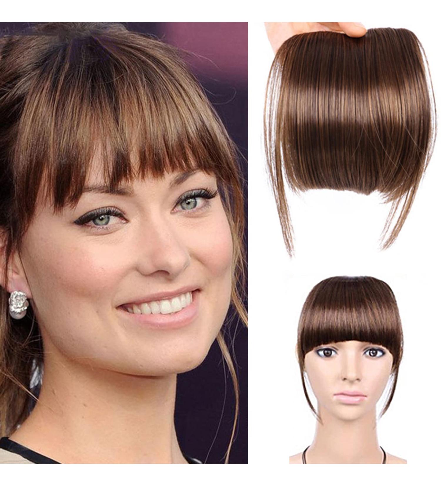 PMELCXD Clip in Fringe Bangs Hair Clip in Bangs Human Hair Bangs Hairpieces for Women Clip-on Bangs French Neat Bangs Fringe with Temples One Piece Bang Hair Extension for Daily Wear Light Brown - Buy Online on GoSupps.com