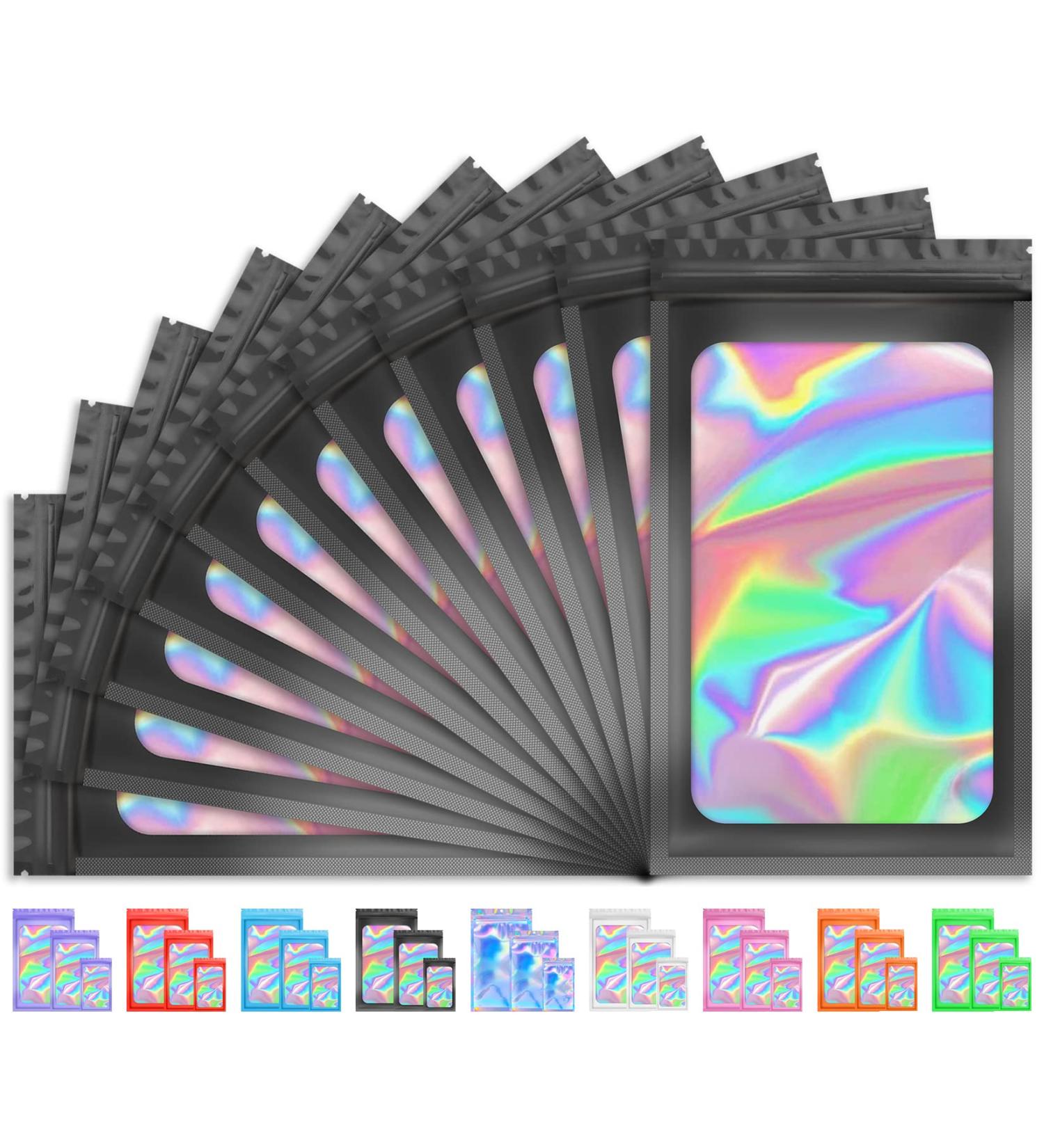 100 PCS Smell Proof Holographic Packaging Bags 2.4x3.9 Inch - Ideal for Small Business, Food Storage, Eyelash, Jewelry, Lip Gloss - Resealable Foil Freshies Bags in Black - Buy Online on GoSupps.com