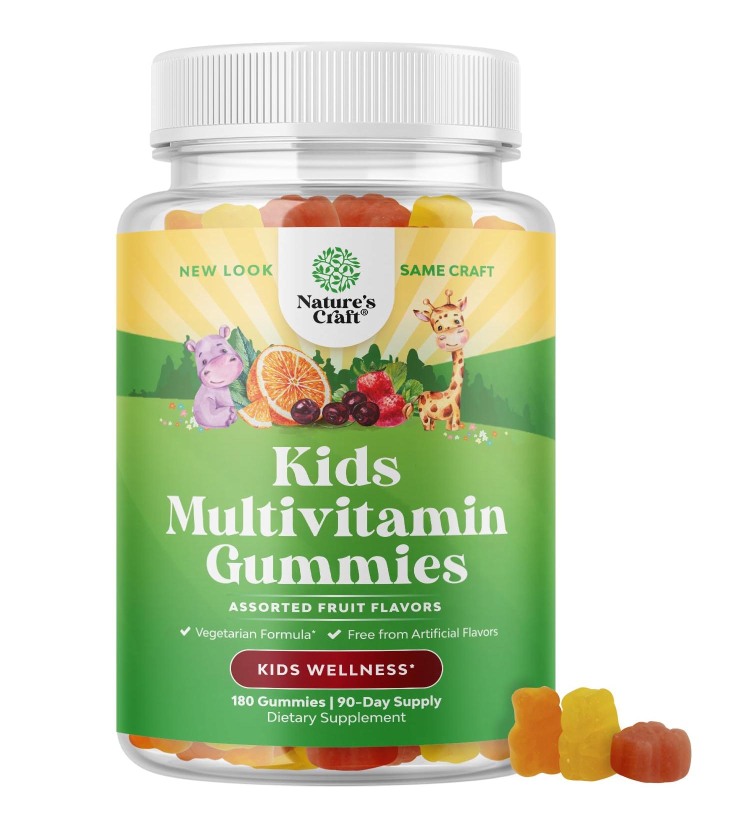 Plant Based Kids Multivitamin Gummies - Immunity Support with Vitamins A, C, D3, E, B, Zinc - 180ct - Buy Online on GoSupps.com