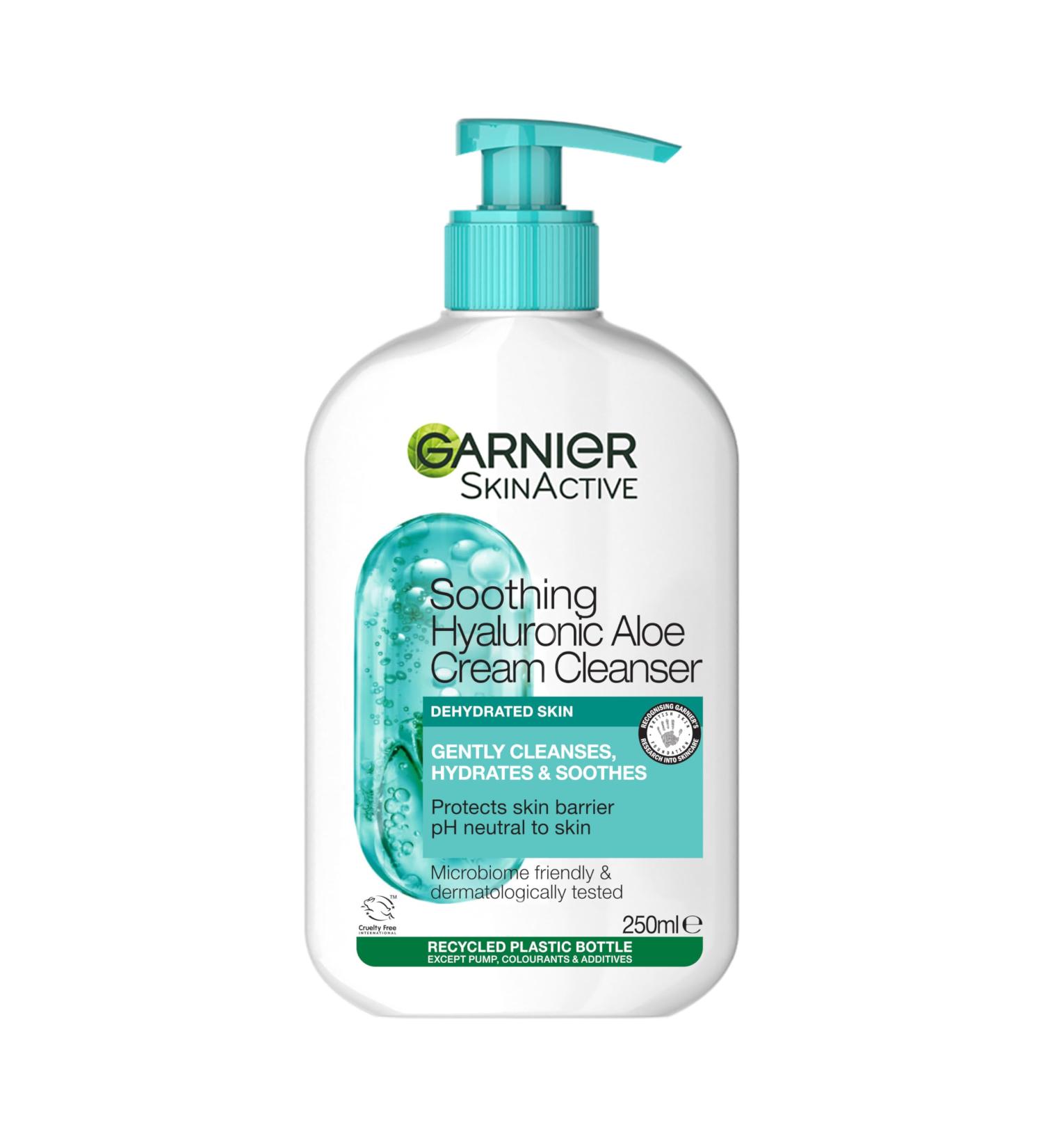 Garnier Hyaluronic Aloe Soothing Cream Cleanser Removes Makeup & Impurities Hydrates & re-plumps For Normal to Dry skin 250ml 250 ml (Pack of 1) Hyaluronic Aloe Soothing Cleanser - Buy Online on GoSupps.com