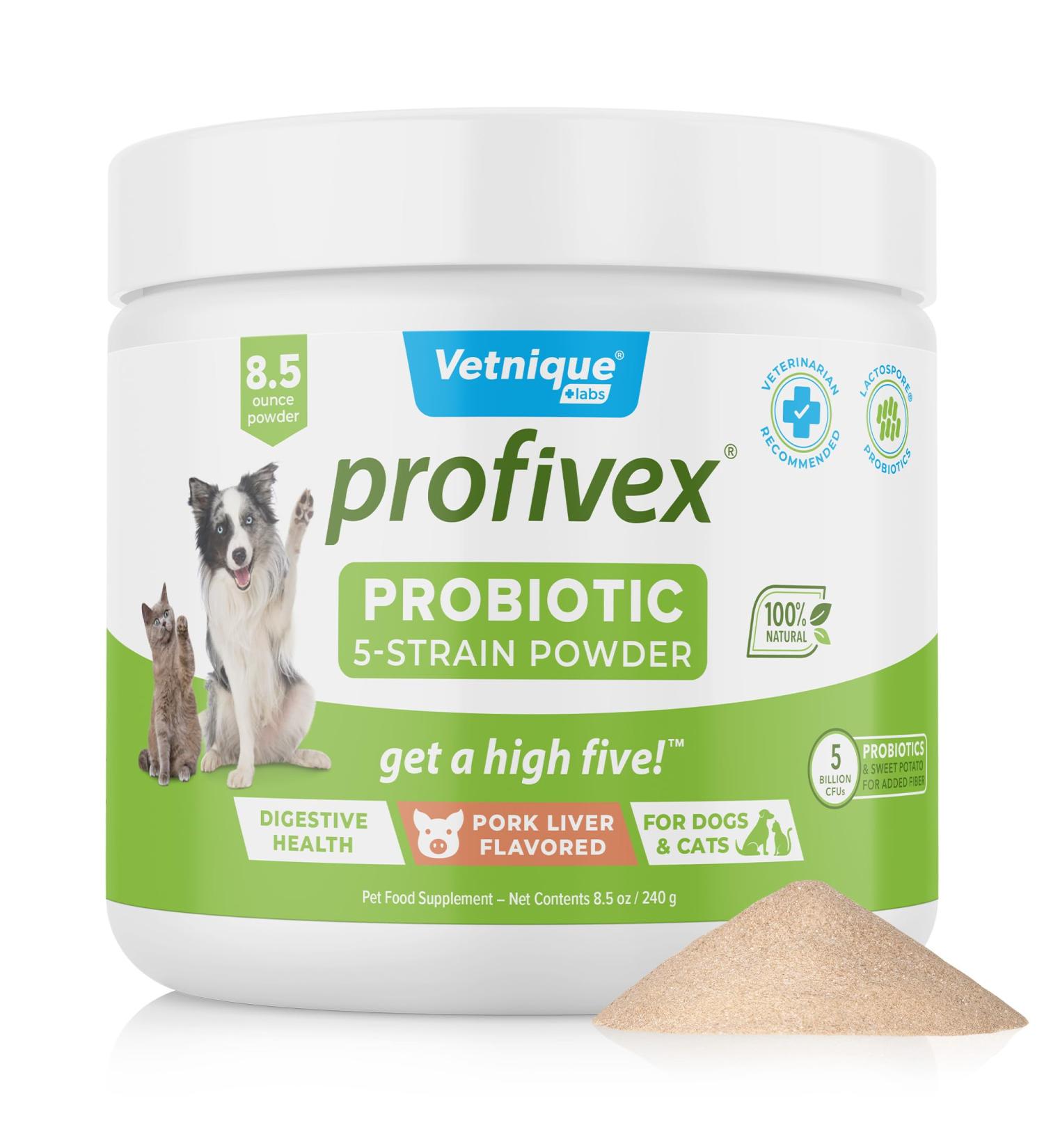 Buy Vetnique Labs Profivex Probiotics for Dogs - All Natural Digestive Health Chews & Powder (8.5oz) - 5 Probiotic Strains & Prebiotics - Buy Online on GoSupps.com