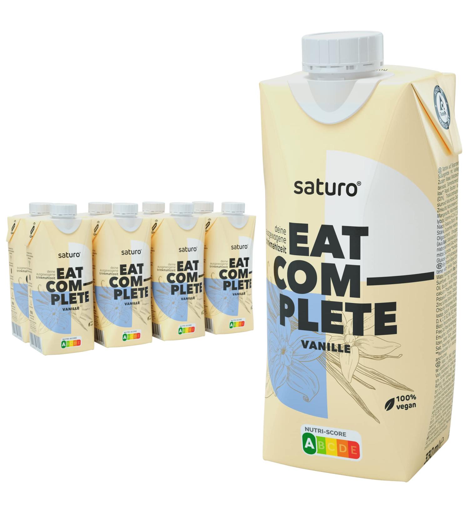 Buy Saturo Drinking Food Vanilla | Vegan Astronaut Food with Protein | 330kcal Nutrient-Rich Meal Replacement | 8 x 330ml Pack - Buy Online on GoSupps.com