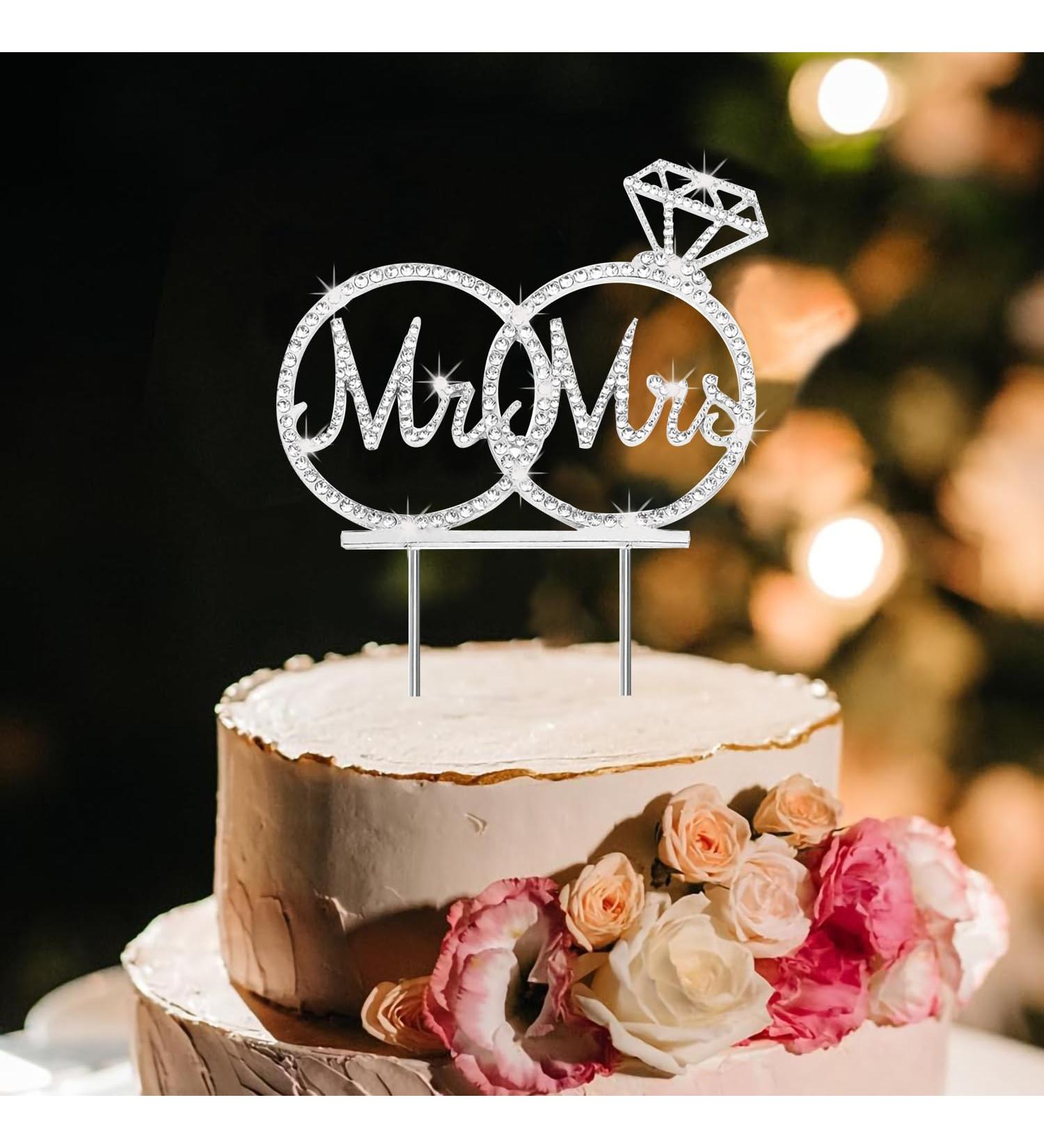 Elegant Silver Mr & Mrs Cake Topper - Wedding Engagement & Anniversary Decoration | Strass Adorned Tortendeko for Celebrations - Buy Online on GoSupps.com
