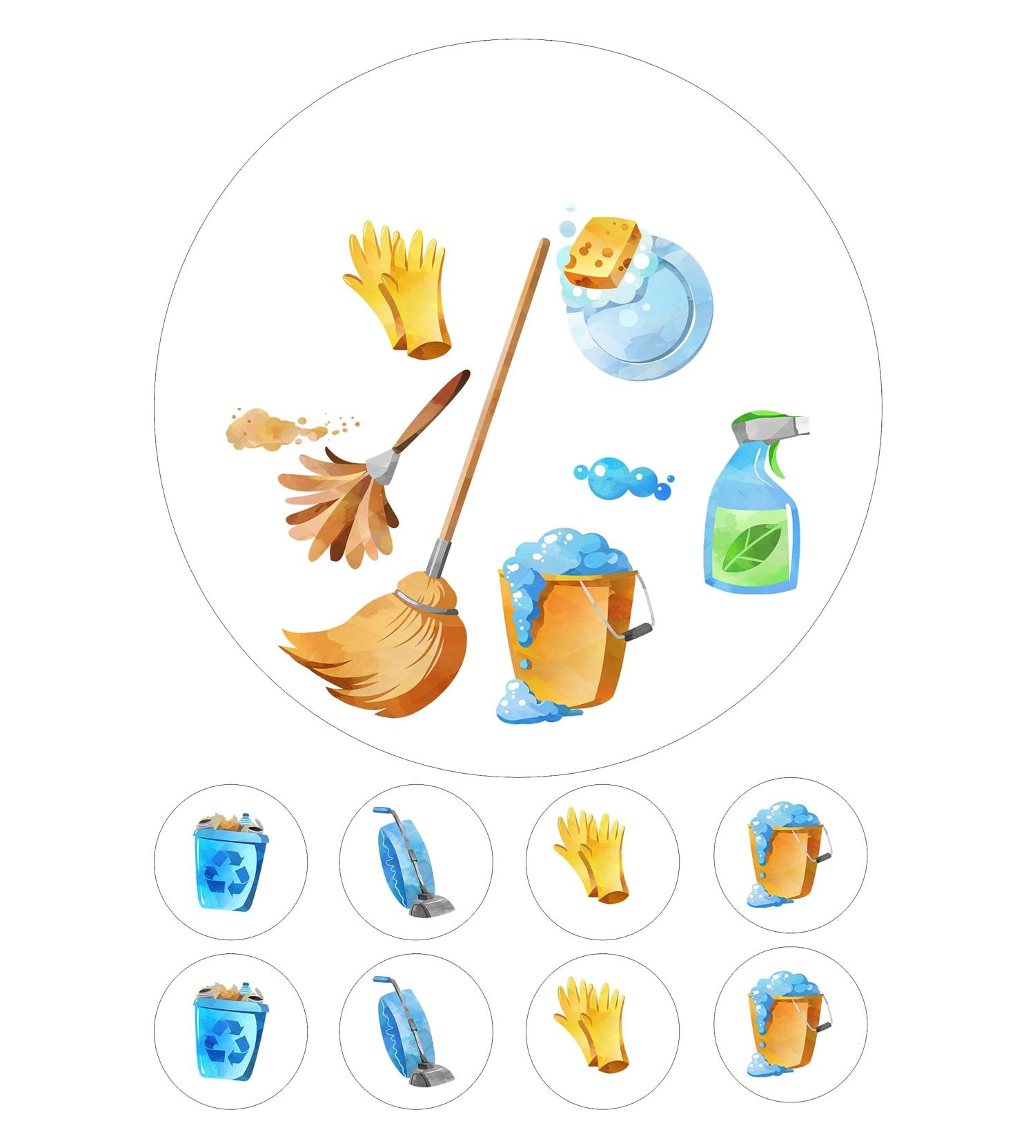edible Cleaning Cleaner kids childrens party decorations style Round 7.5 inch party decoration Topper on Icing/Fondant/Frosting Sheet - Buy Online on GoSupps.com