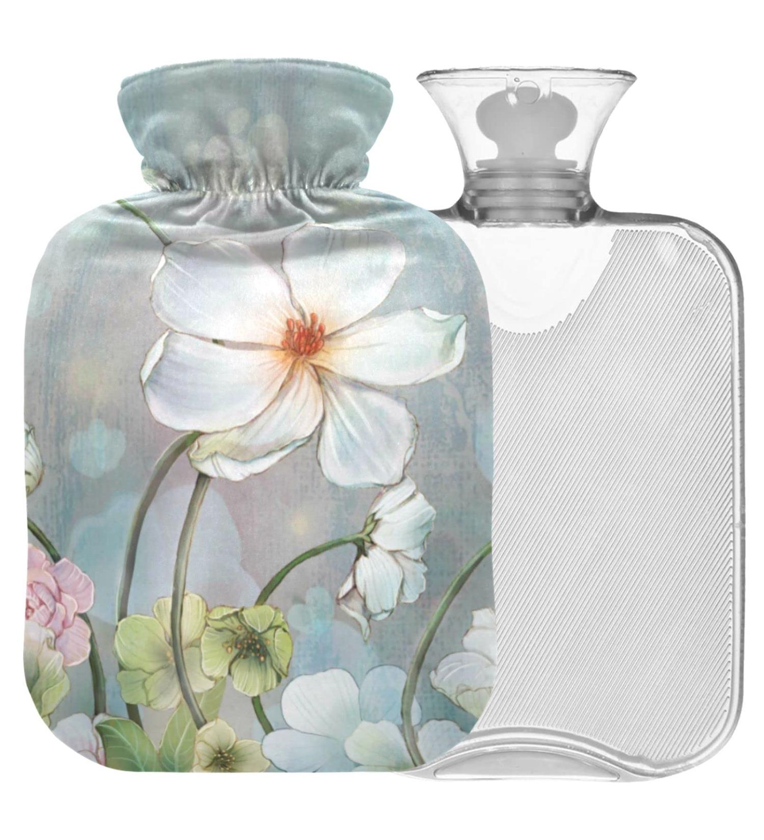 Naanle Flowering White Flowers Hot Water Bottle 1L - Transparent Cover for Bed Hand Warmers & Pain Relief - International Shipping Available - Buy Online on GoSupps.com