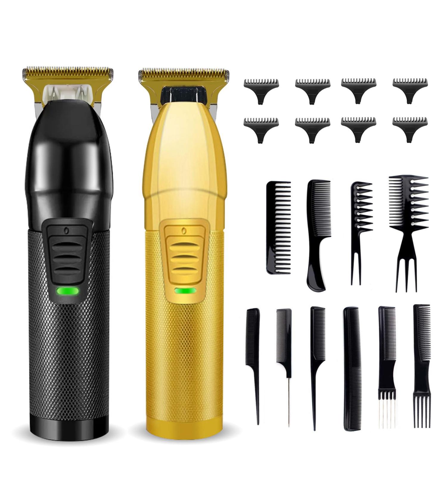 Professional Cordless Hair Clippers Set for Men - Rechargeable with 10 Styling Combs | 2 Pieces Black Gold - Buy Online on GoSupps.com