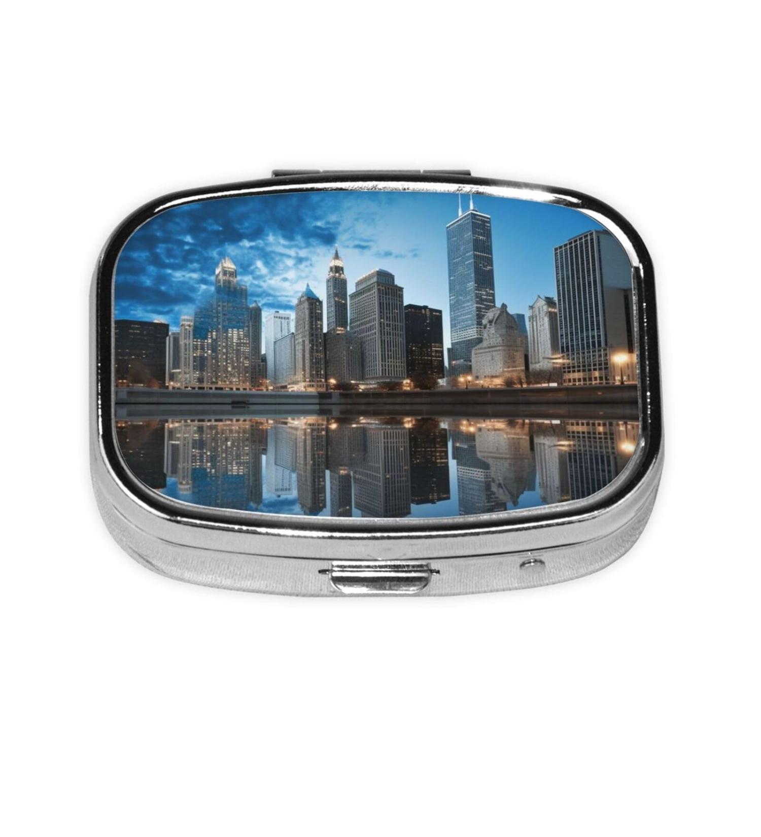Chicago Reflected Printing Small Pill Case | 2 Compartment Travel Pill Organizer | Cute Pill Box for Purse & Pocket Gifts - Buy Online on GoSupps.com