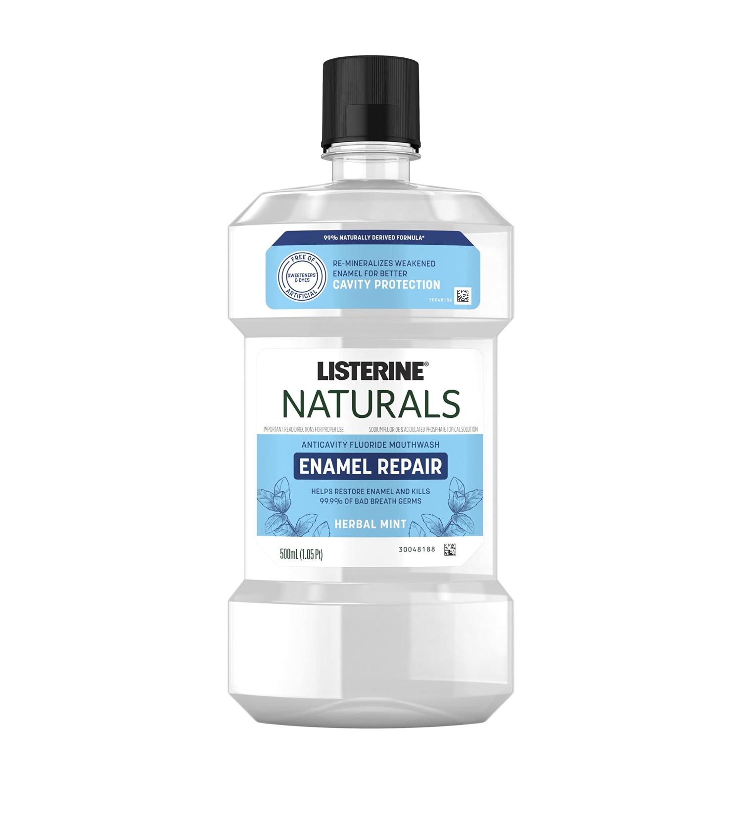 Listerine Naturals Enamel Repair Mouthwash - Herbal Mint, 500 mL | Restore Tooth Enamel & Freshen Breath - Buy Online on GoSupps.com