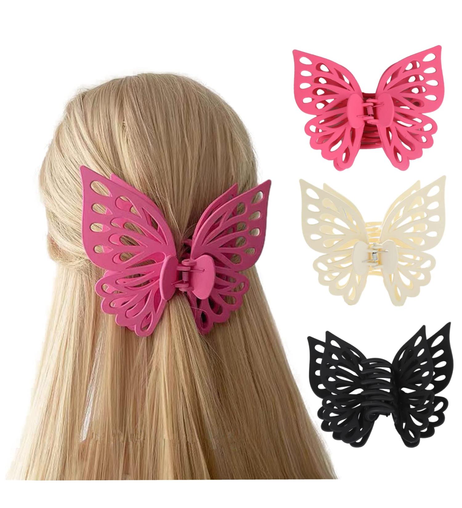 QTMY 3 Pack Large Butterfly Hair Claw Clips - Stylish Hair Accessories for Women and Girls - Buy Online on GoSupps.com