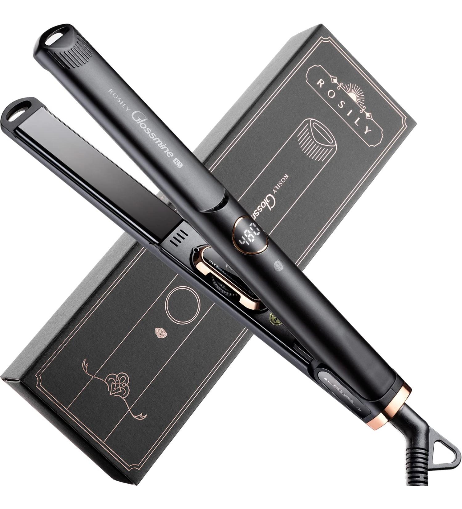 ROSILY Glossmine R3 Hair Straightener 480 F | 1 Nano Titanium Flat Iron | Professional Hair Straightening Iron with LCD Display and Lock | Dual Voltage | Adjustable Temperature | Golden Black - Buy Online on GoSupps.com