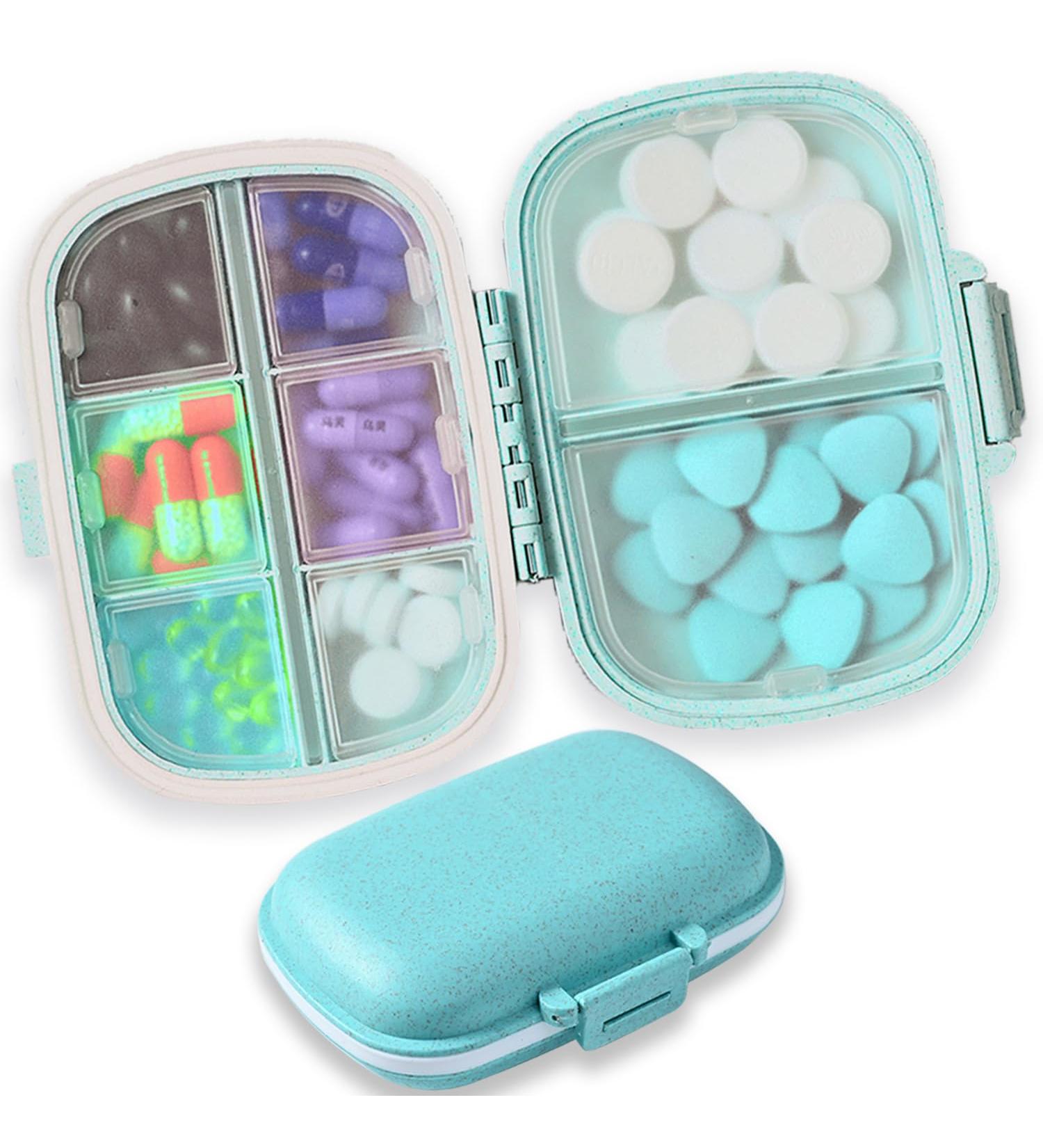 Daily Pill Organizer - 8 Compartment Portable Pill Box for Vitamins & Cod Liver Oil - Travel-Friendly Blue Design - Buy Online on GoSupps.com