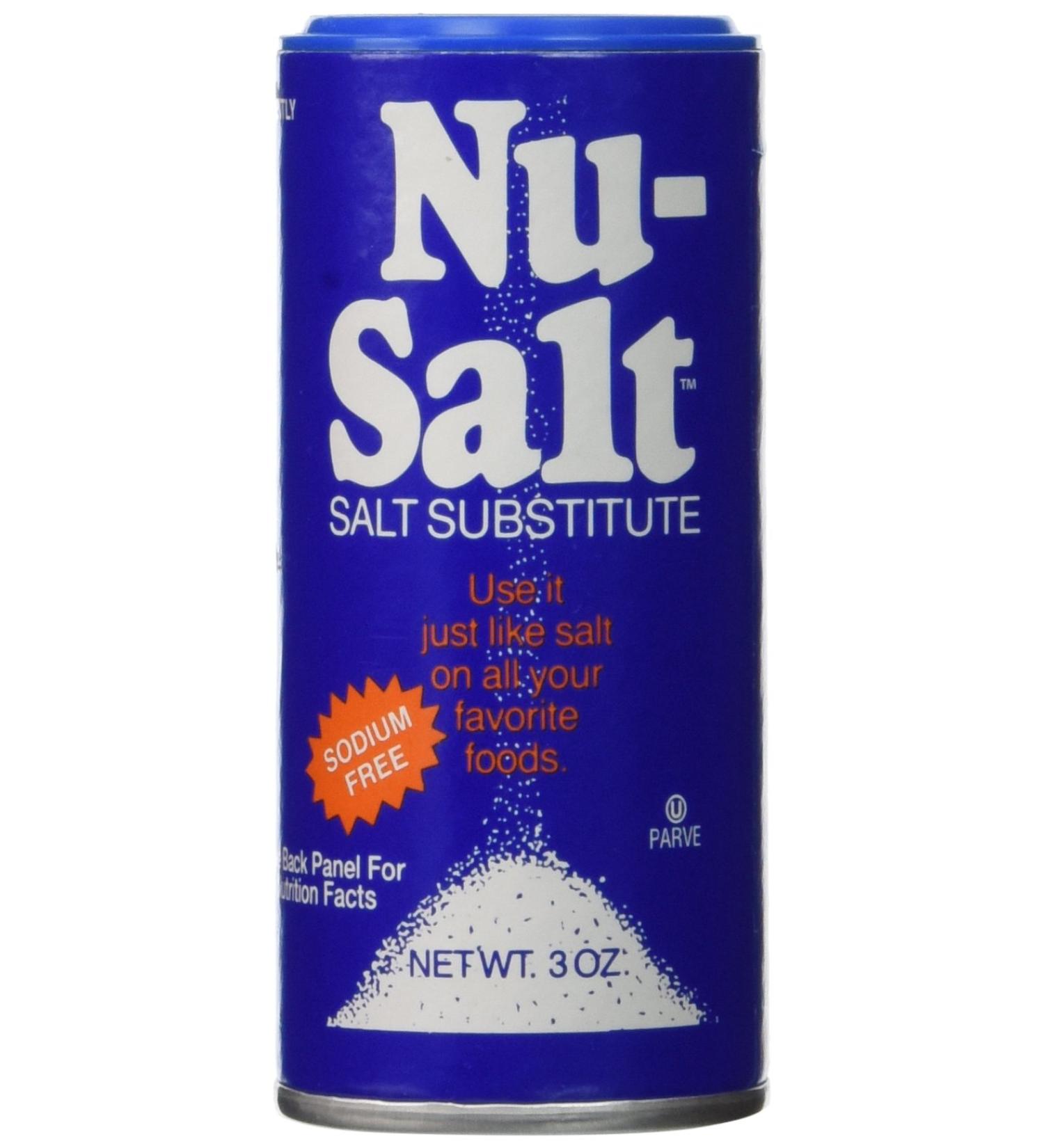 Nu-Salt Sodium-Free Salt Substitute with Potassium Chloride - Vegan Alternative for Chips, Pretzels, French Fries, and Popcorn Seasoning - 3oz Shaker Bottle - Buy Online on GoSupps.com