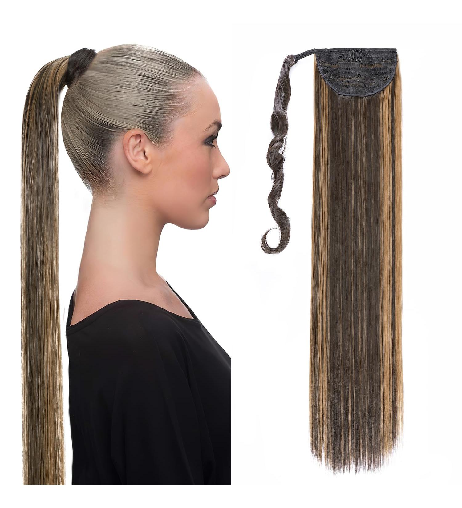 Buy Pference Clip-In Ponytail Extensions - 81cm Long Smooth Dark Brown & Sand Blonde Hair - Buy Online on GoSupps.com