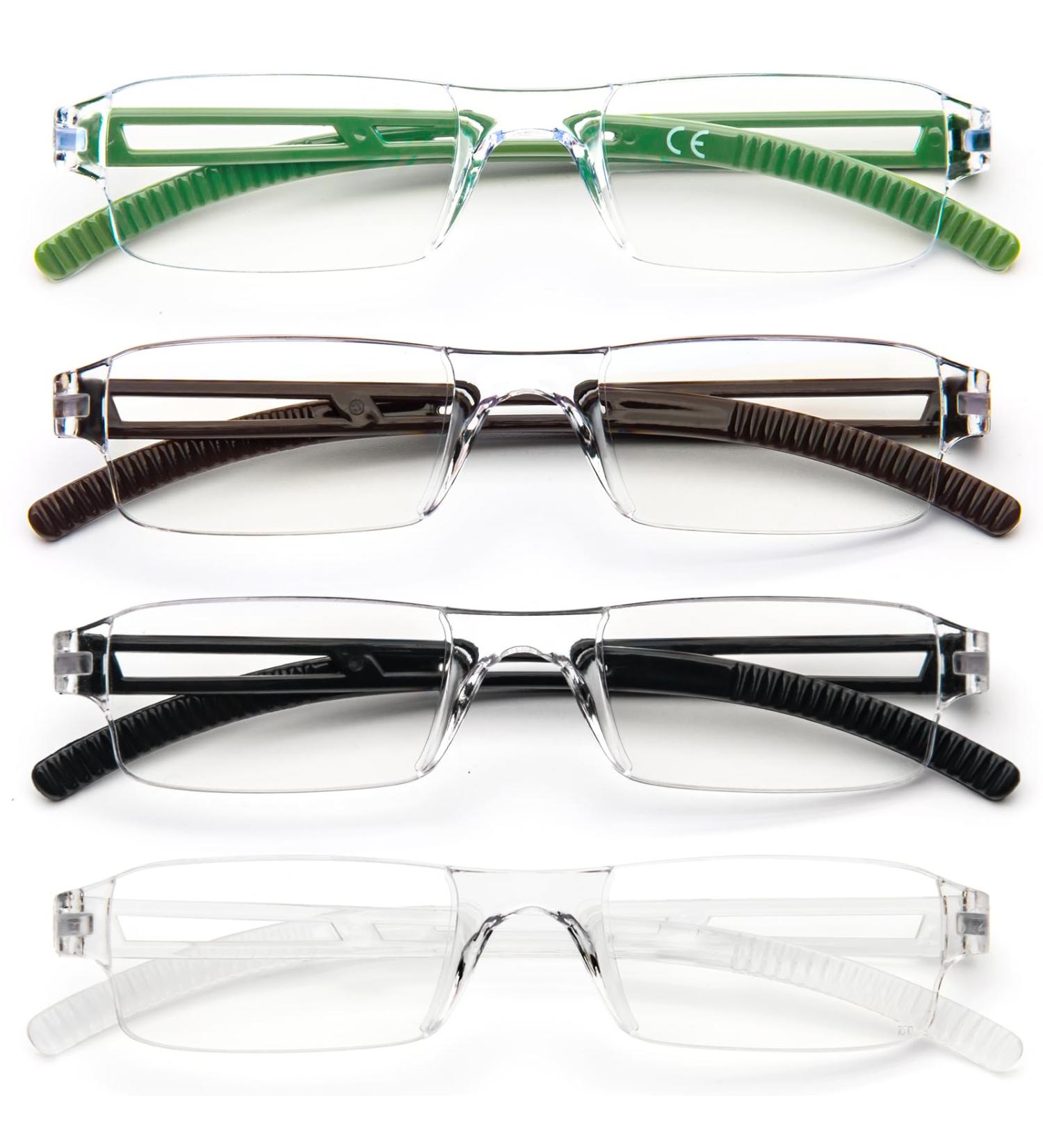MMOWW 4 Pack Rimless Reading Glasses for Men & Women | Clear Rectangle Blue Light Blocking (3.0x) - International Shipping Available - Buy Online on GoSupps.com