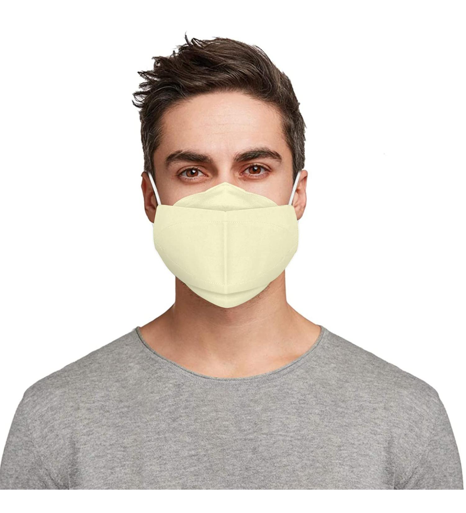 Trendy Plain Linen Face Mask for Adults - Unisex 3 Layers Adjustable Nose Protection - Yellow 19x14 cm | International Shipping Available - Buy Online on GoSupps.com