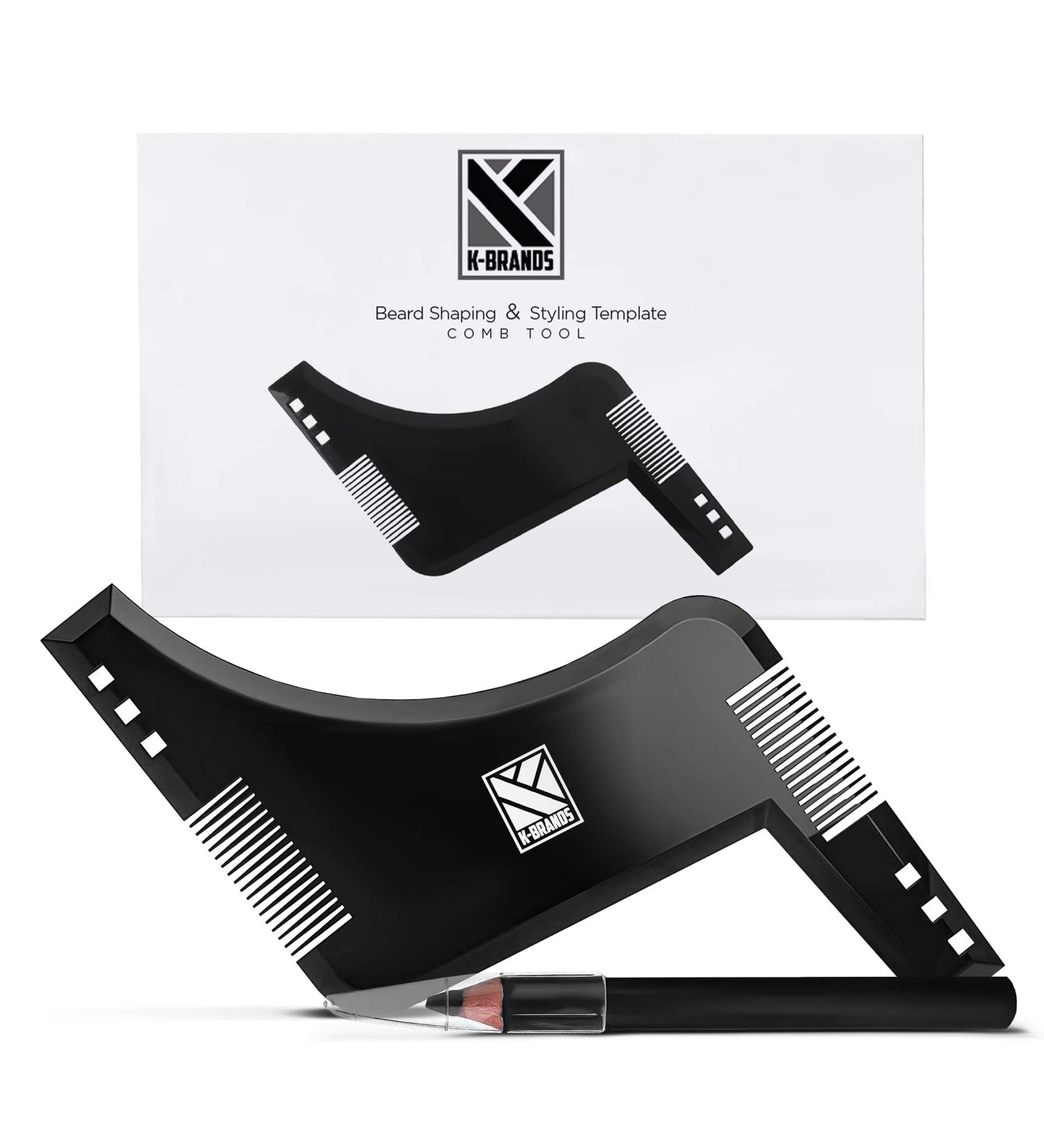 K-Brands Beard Shaper with inbuilt Comb and Barber Pencil Liner - Beard Stencil Lineup Guide - Styling Template Shaping Tool for Men - Black - Buy Online on GoSupps.com