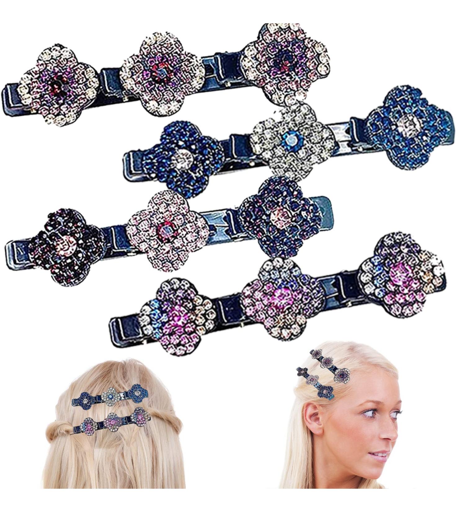 XINCHEN Crystal Flower Hummingbird Hair Clip 4 Pieces Hummingbird Hair Clip with Crystal Flower Fashion Double Layer Mini Hair Clips Sparkling Crystal Stone Braided for Women - Buy Online on GoSupps.com