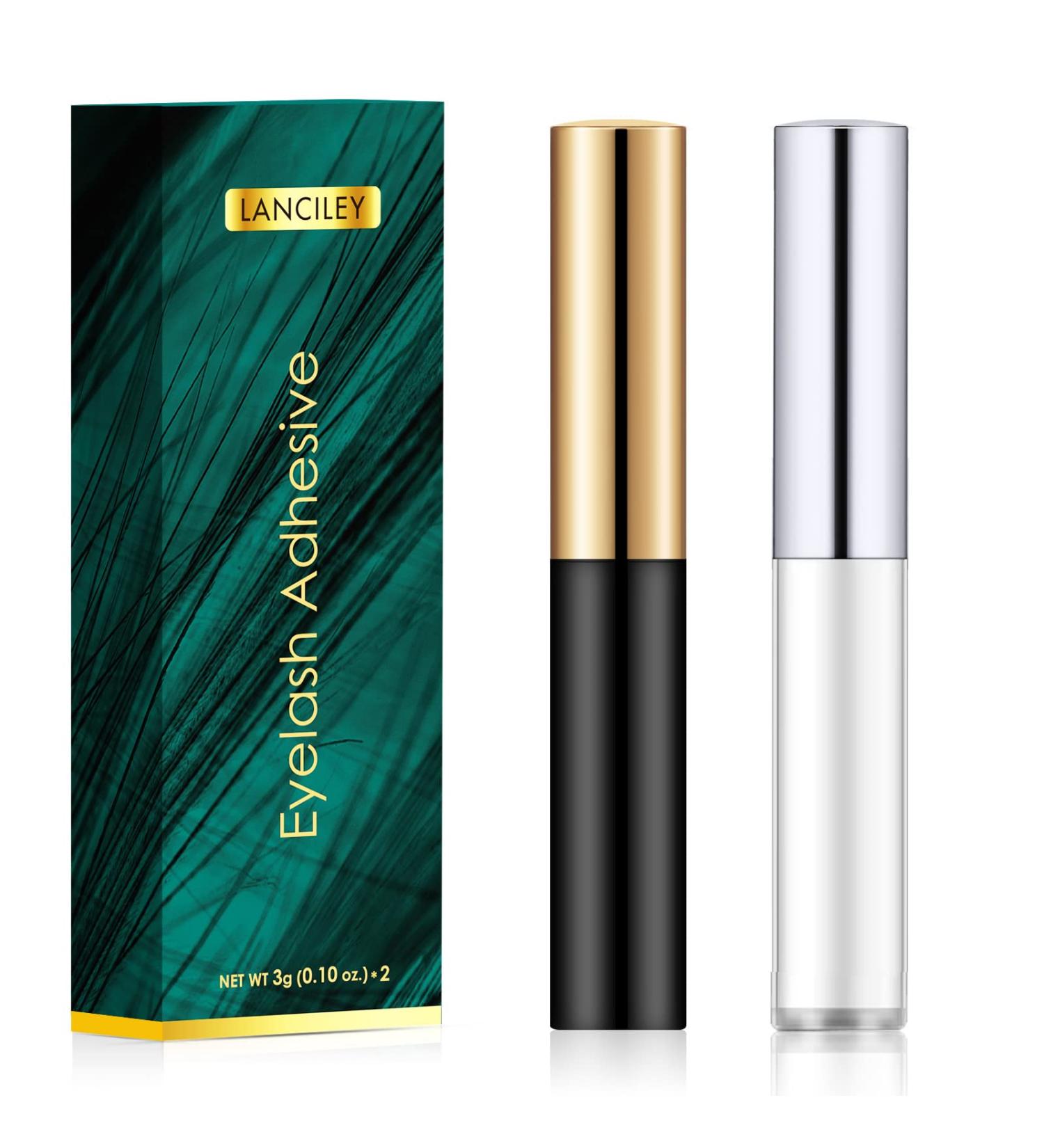 Lanciley False Eyelash Glue False Eyelash Glue with White and Black Applicator Brush Waterproof and Strong Hold False Eyelash Glue 3g*2 - Buy Online on GoSupps.com