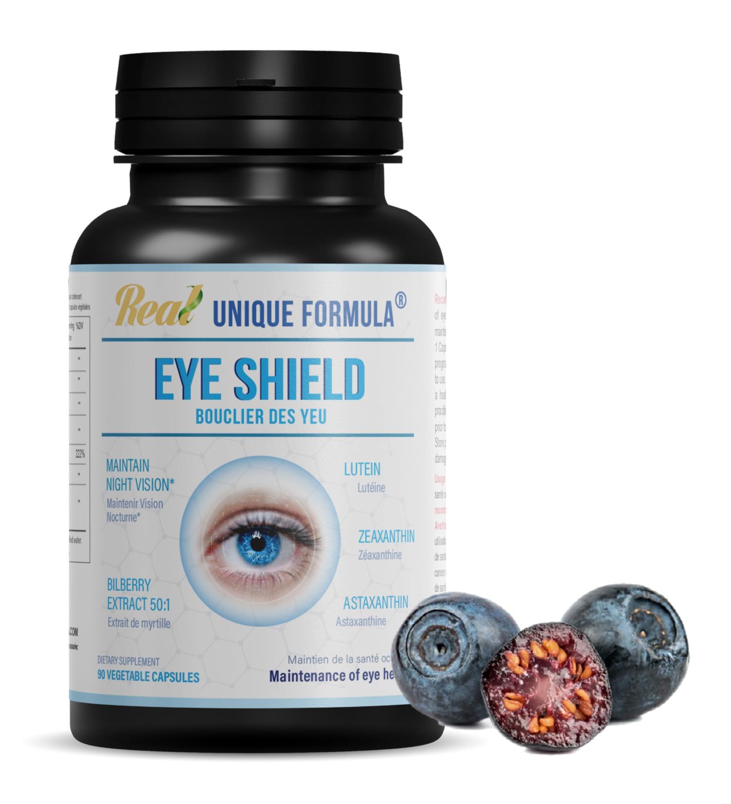 Unique Formula Eye Shield Supplement with Bilberry Extract Lutein Zeaxanthin Astaxanthin and Beta-Carotene - Supports Dry Eyes Vision Health and Night Vision 90 Veg Capsules - Buy Online on GoSupps.com