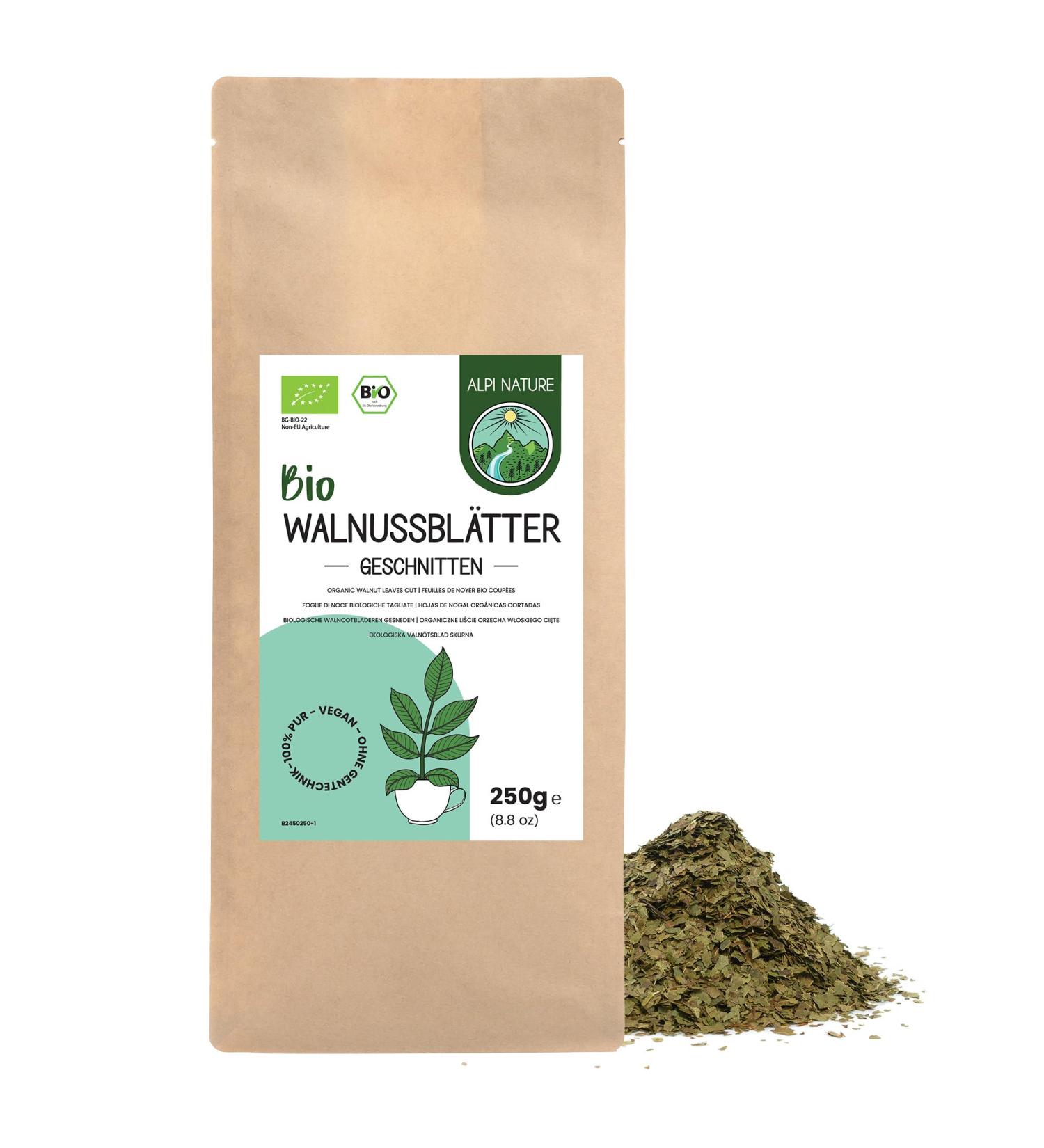 Alpi Investment OOD Walnut leaf tea BIO 250g from Alpi Nature loose tea organic walnut leaves dried and cut for preparing walnut leaf tea walnut leaf tea and herbal tea - Buy Online on GoSupps.com