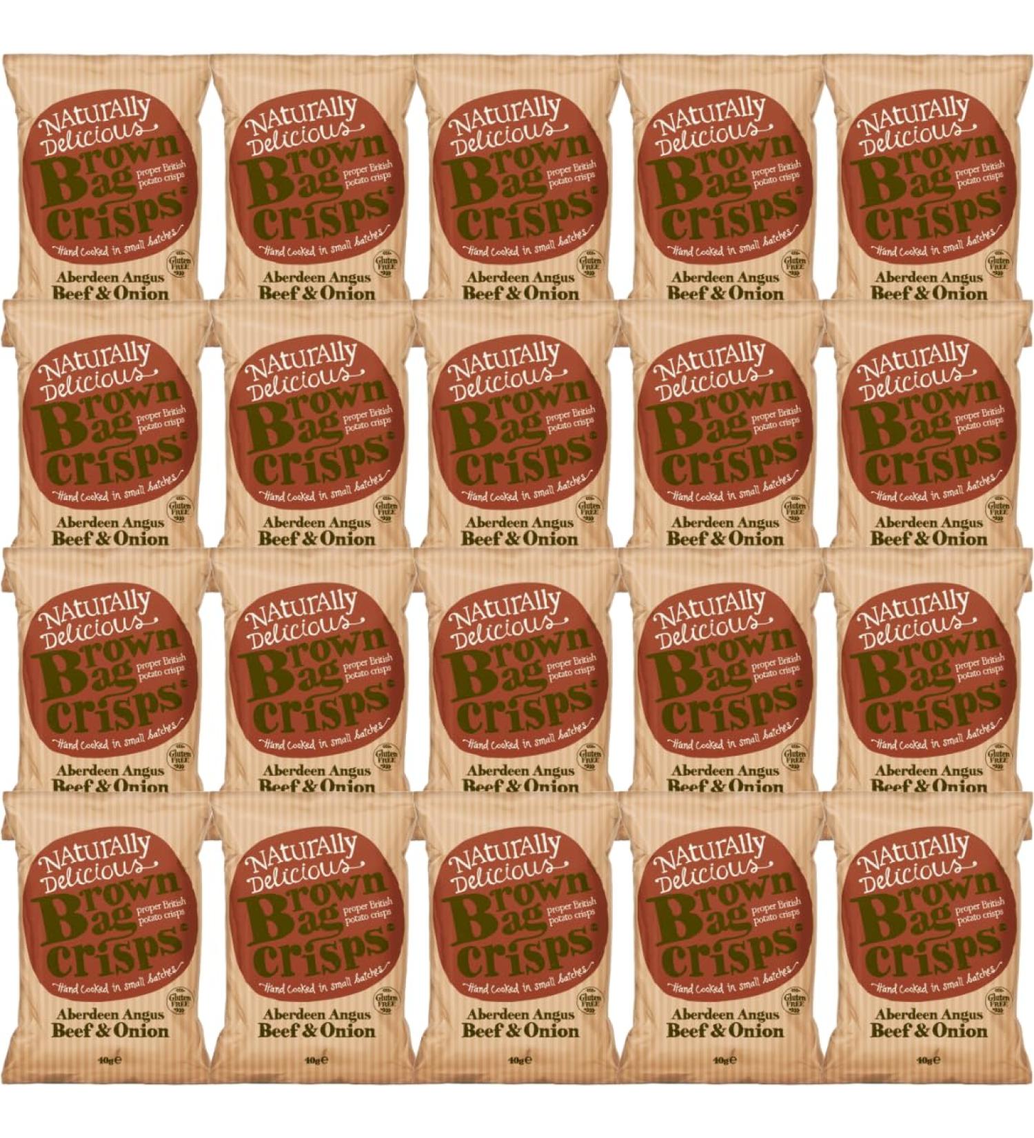 Brown Bag Aberdeen Angus Beef & Onion Crisps 20 x 40gm