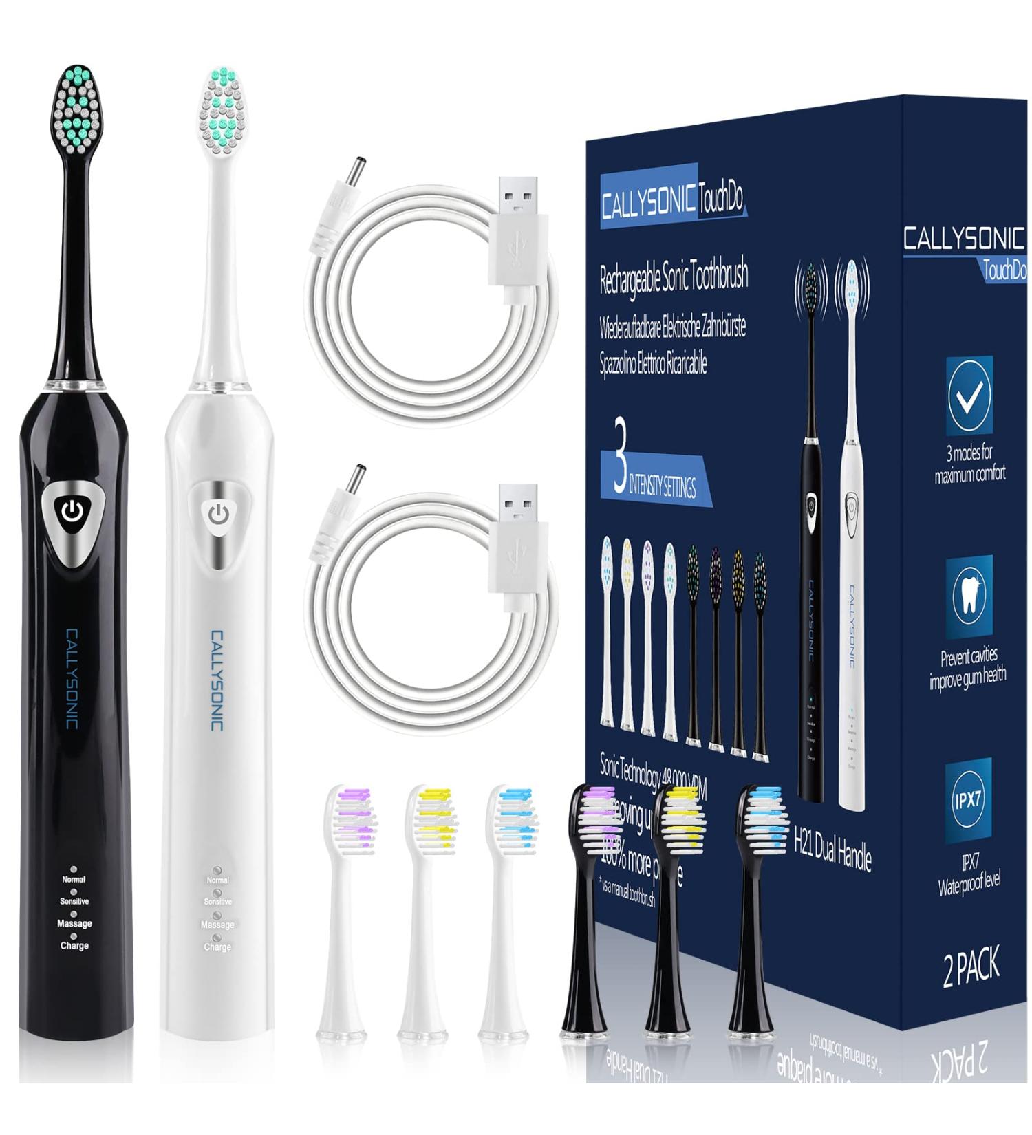 Buy Electric Whitening Sonic Toothbrush - Dual Handles 8 Brush Heads 48 000 VPM 3 Modes Smart Timers - Long Lasting Battery for Adults & Kids - Buy Online on GoSupps.com