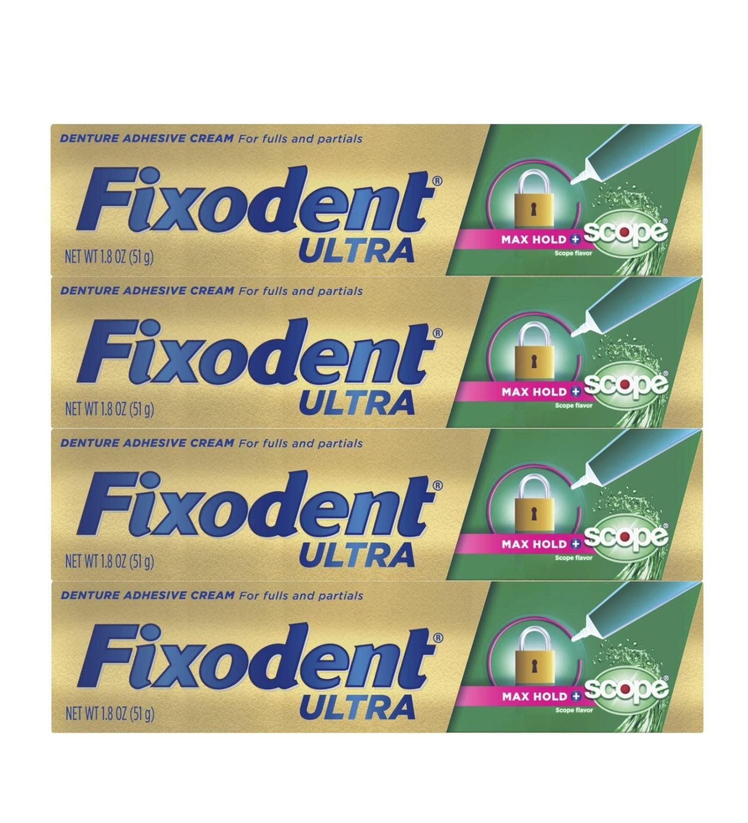 Fixodent Ultra with Scope Flavor Denture Adhesive 1.8 oz (Pack of 4) - Strong Hold for Dentures - Buy Online on GoSupps.com