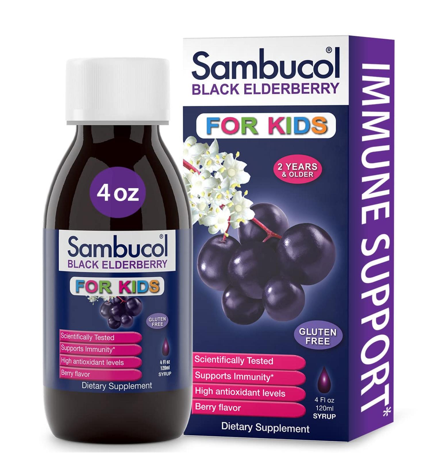 Sambucol Kids Elderberry Syrup with Vitamin C - Immune Support for Kids - 4 Fl Oz - Buy Online on GoSupps.com