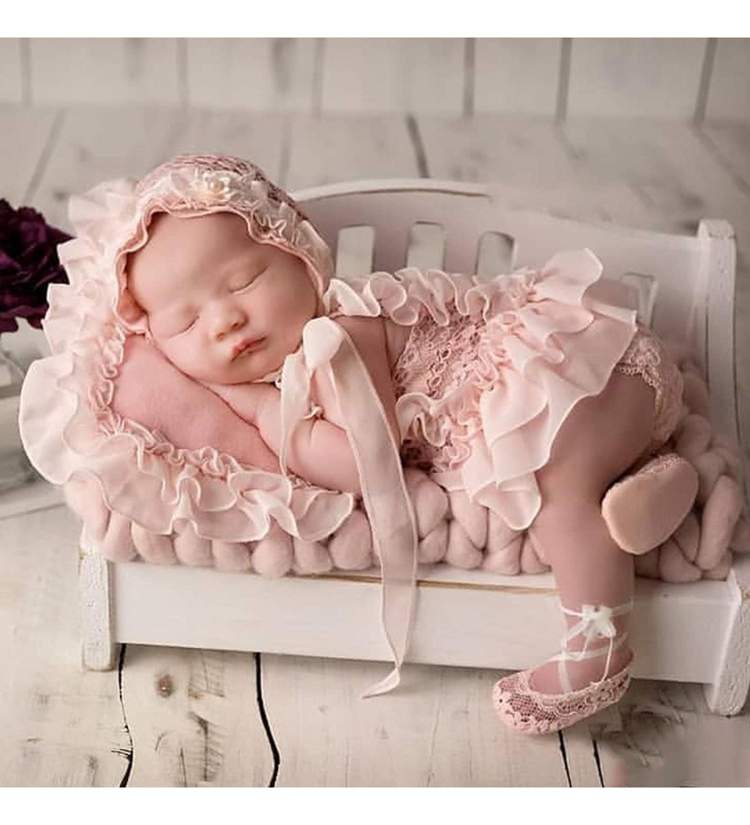 Yuehuam Newborn Photography Prop Girl Outfits Set - Baby Lace Romper, Hat, Pillow, Shoes & Skirt Clothes in Pink for Infant Photoshoot - Buy Online on GoSupps.com