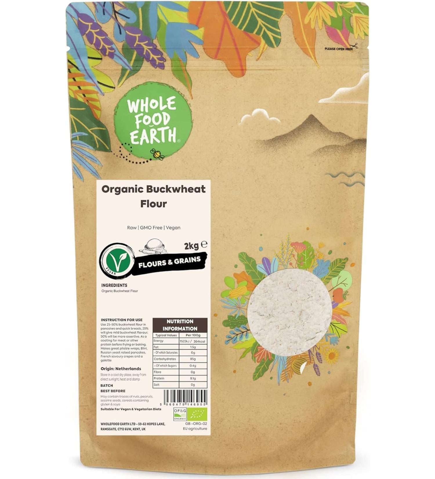 Wholefood Earth Organic Buckwheat Flour 2kg - Raw, GMO-Free & Vegan - Buy Online on GoSupps.com