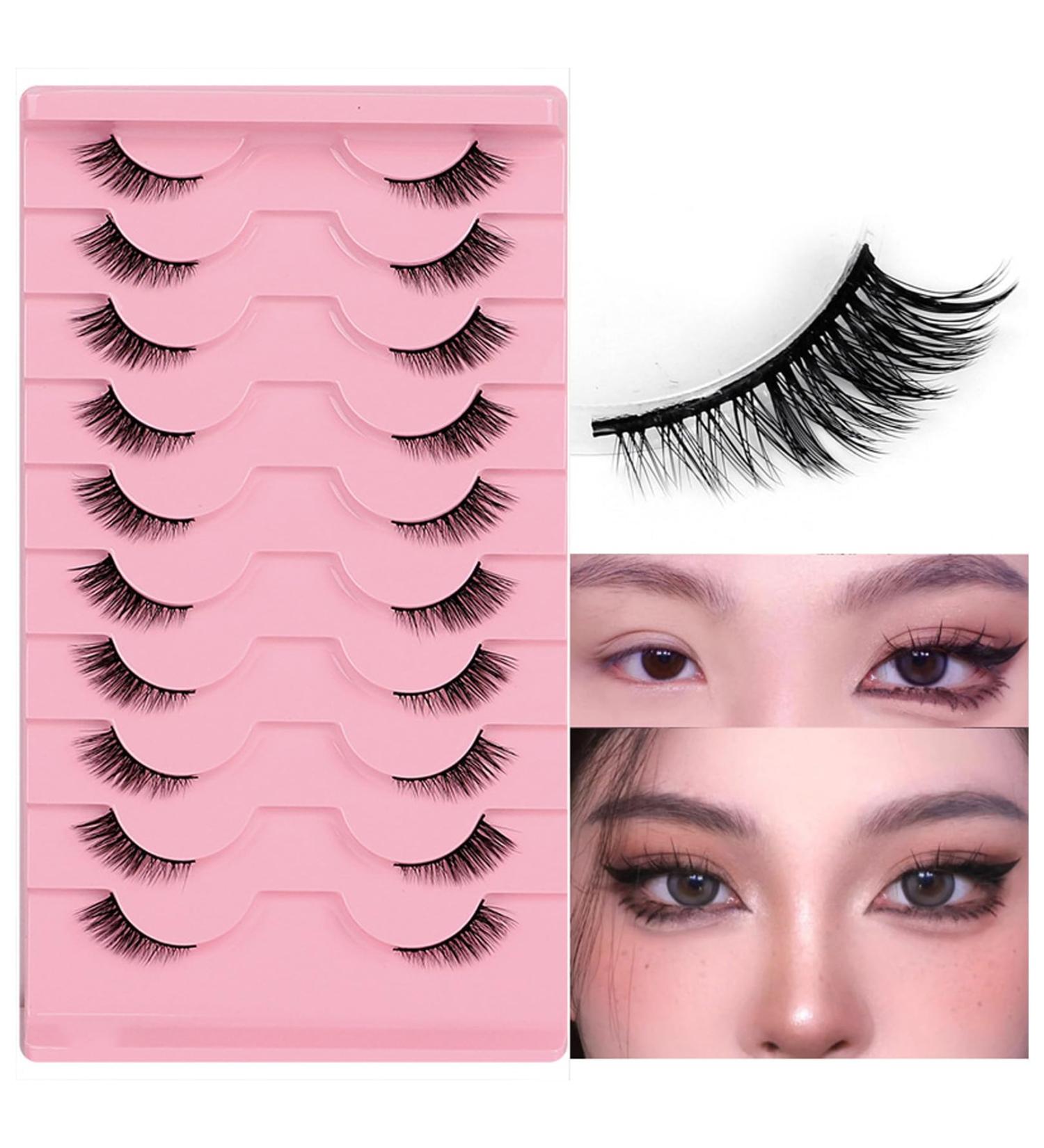 couduan 10 Pairs Lashes Fluffy Wispy Lash Clusters False Eyelashes Strip Fake Glue Eyelash Natural Wispies Effect Natural Mascara Set Fad Eyelure Girl Voluptuous Curl Makeup(Black) - Buy Online on GoSupps.com