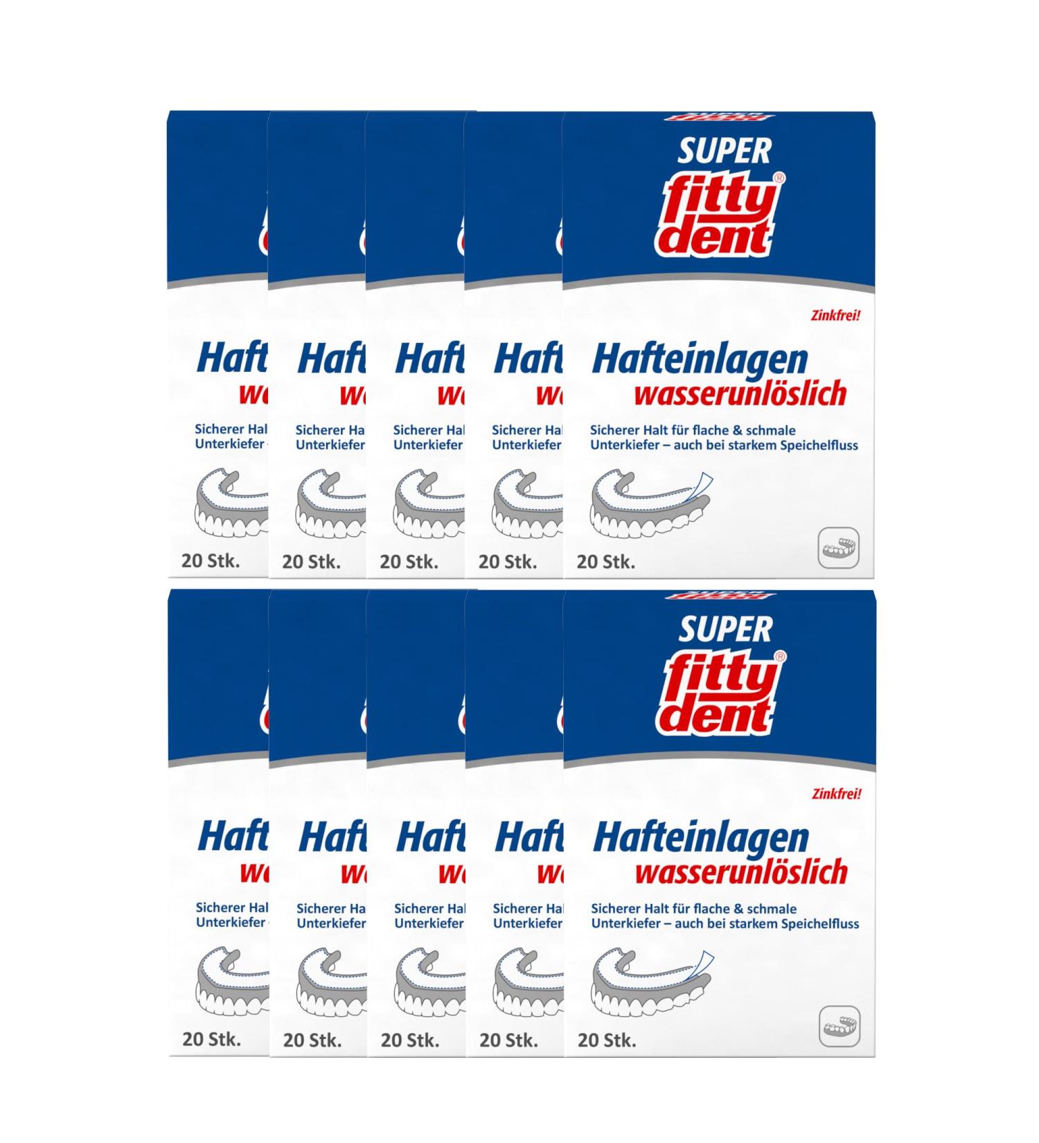 Buy 10x Fittydent Super Adhesive Inserts - Comfort 20 Pieces Zinc-Free | Secure Dentures Neutral Flavor - Buy Online on GoSupps.com