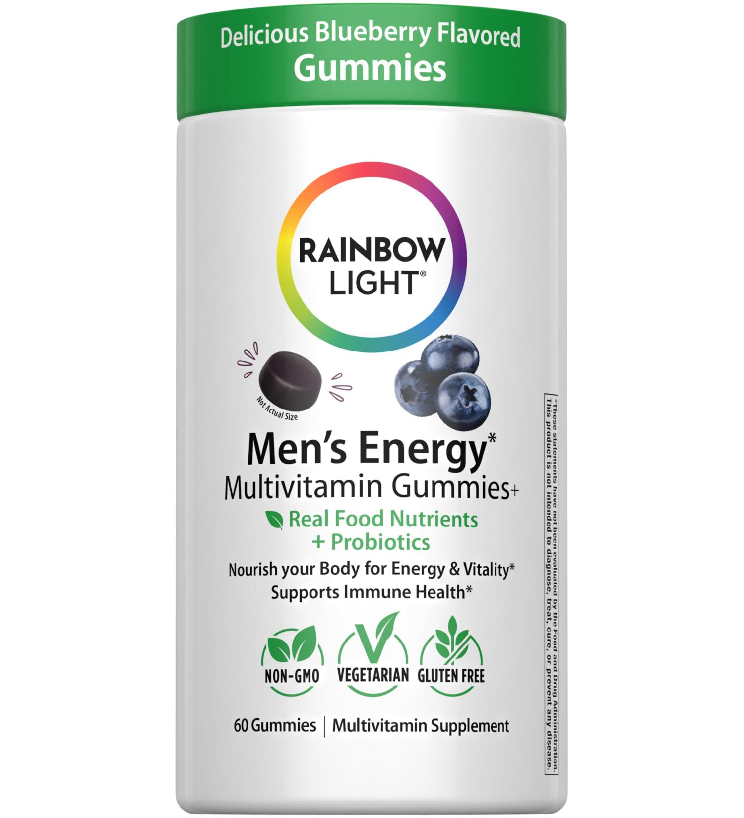 Rainbow Light Mens Energy Multivitamin Gummies | Real Food Nutrients + Probiotics | with Energizing B Vitamins | Supports Immune Health | Non-GMO and Gluten Free Supplement | 60 Count - Buy Online on GoSupps.com