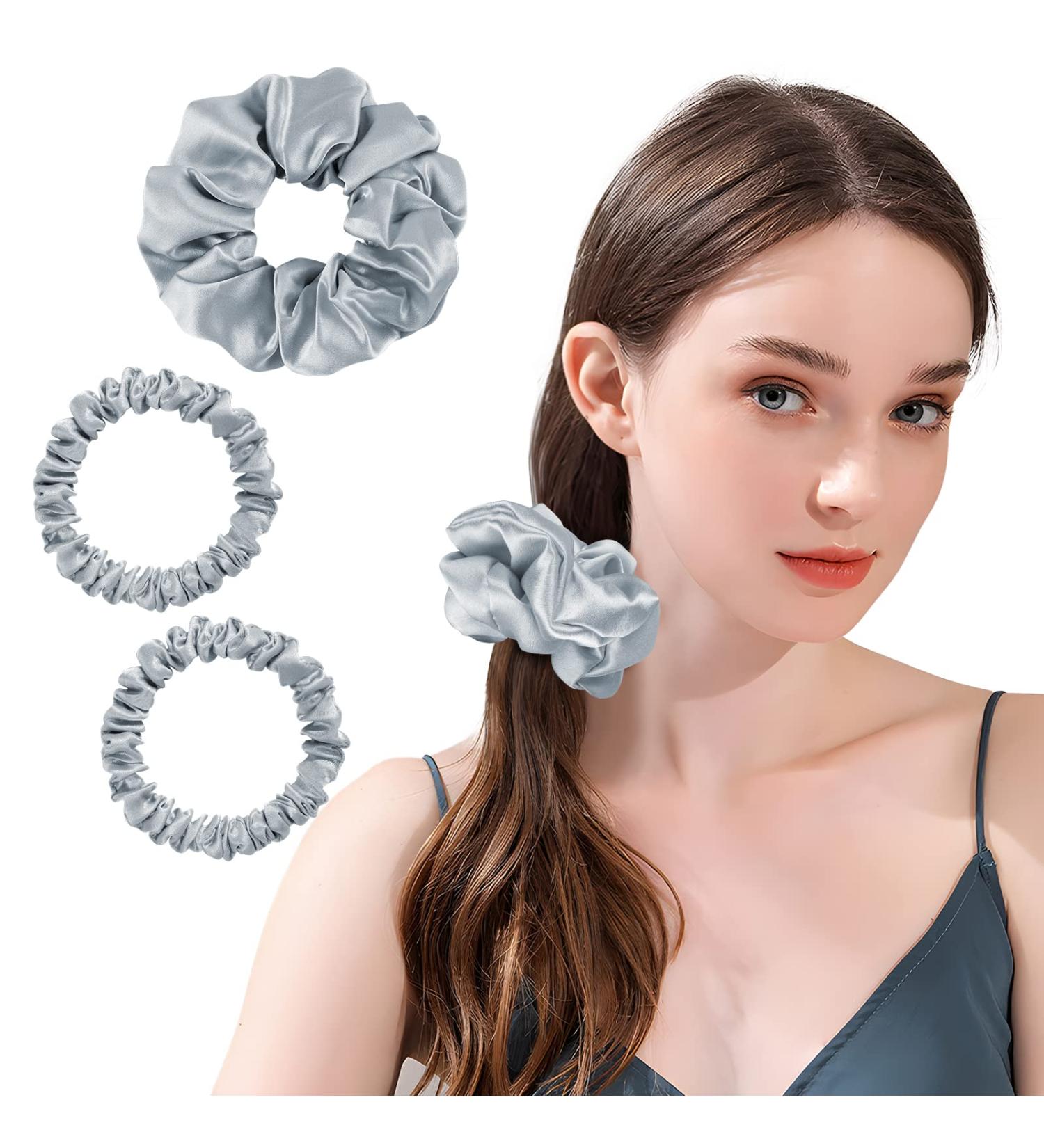 Osilk 3 Set 100% Silk Hair Ties - Light Gray Scrunchy Hair Jewelry & Elastic Hair Bands for All Hair Types - Buy Online on GoSupps.com