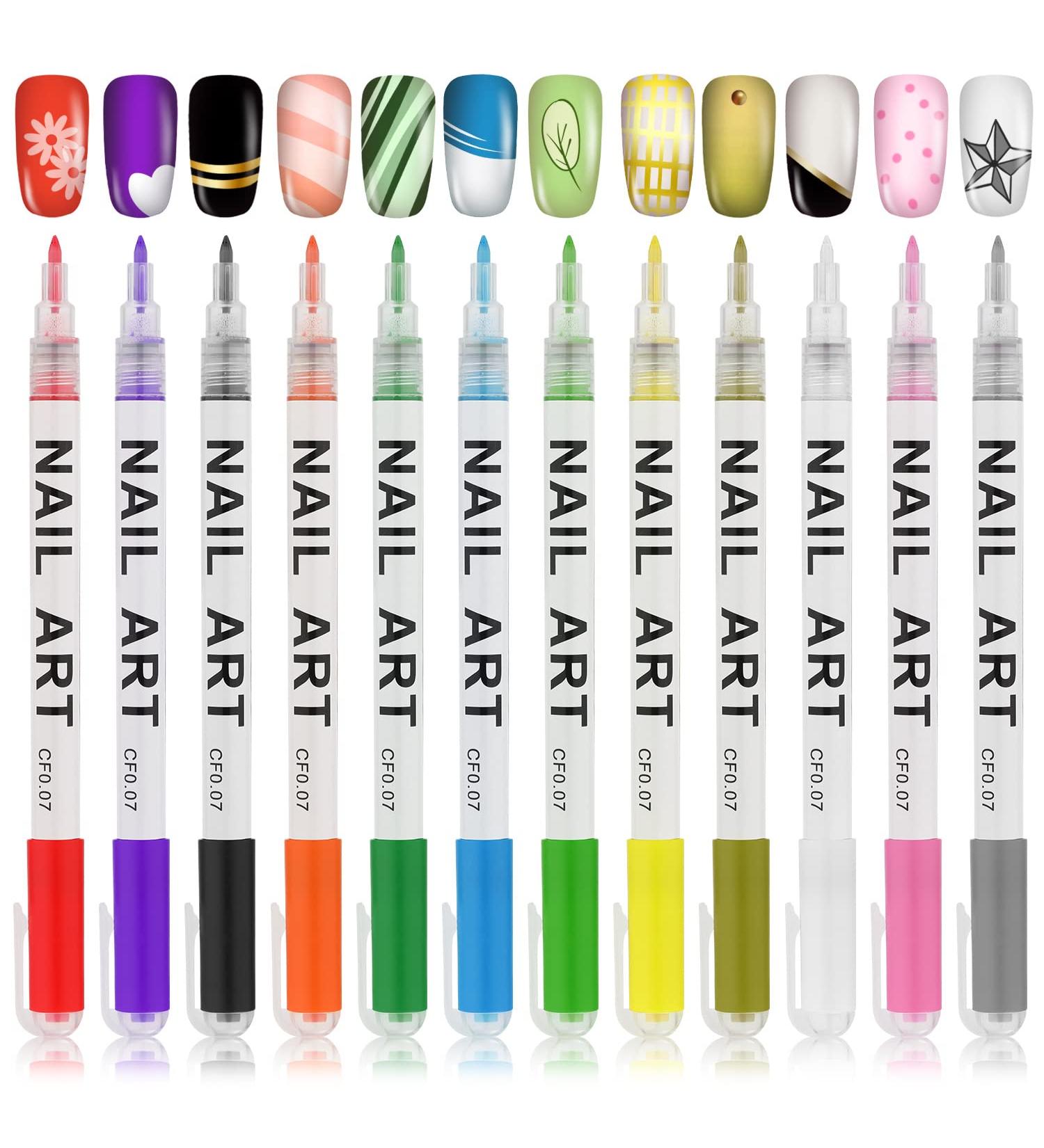 12Pcs 3D Nail Art Pens Set | Gel Nail Drawing Pens for DIY Painting Nails | Manicure Polish Tools for Women and Girls - Buy Online on GoSupps.com