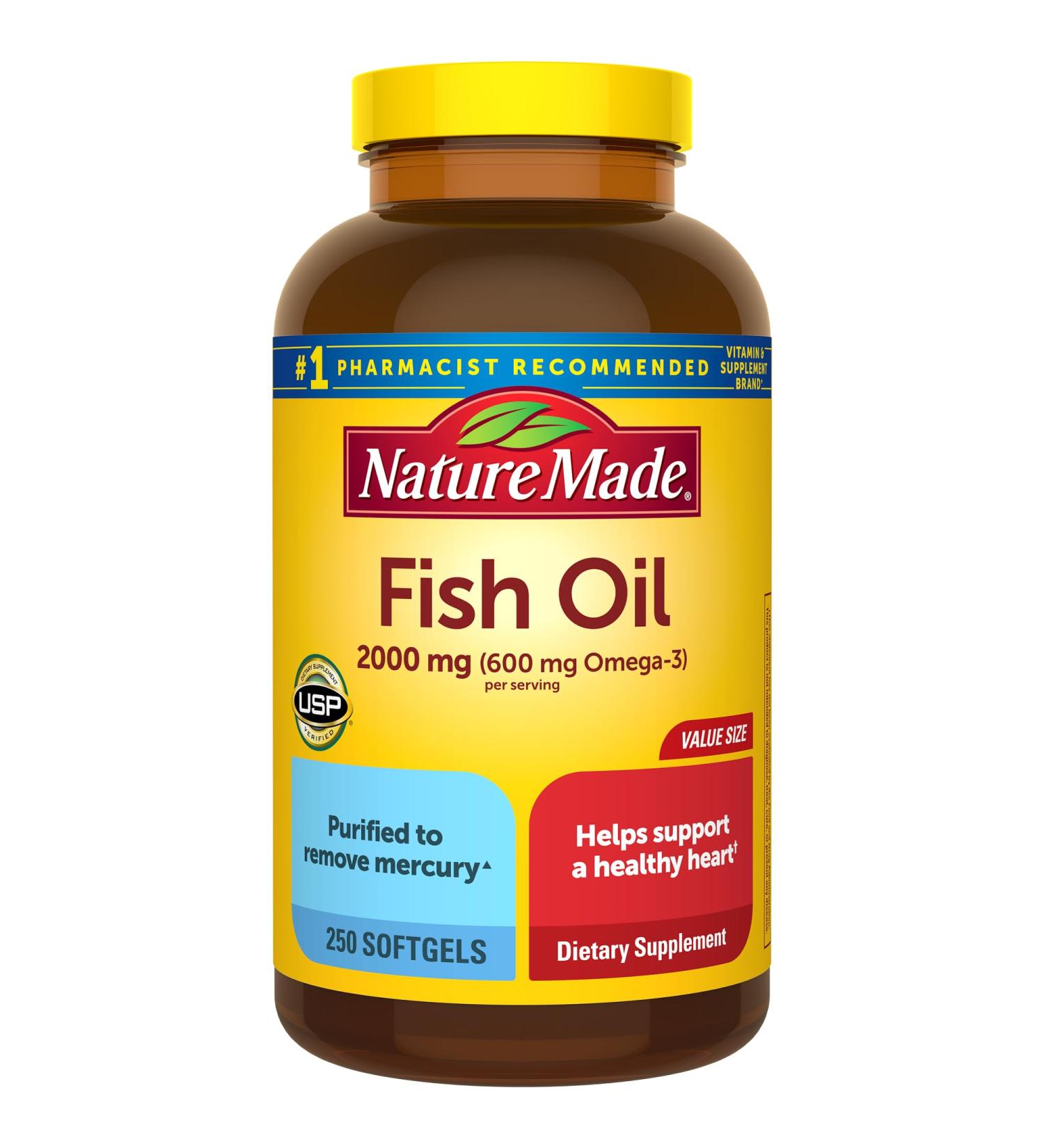 Nature Made Fish Oil Omega 3 Supplements, 2000mg Per Serving Softgels, Omega 3 Fish Oil for Healthy Heart Support, 250 Softgels, 125 Day Supply - Buy Online on GoSupps.com